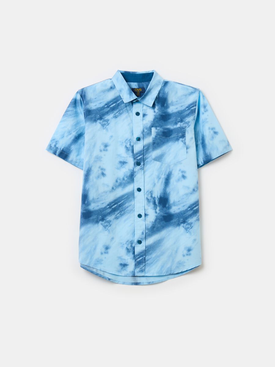 Short-sleeved shirt in tie-dye poplin_0