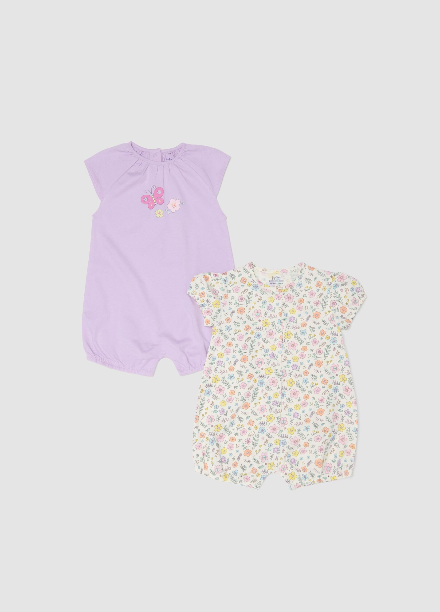 Two-pack romper in multicolour pure cotton for baby girl