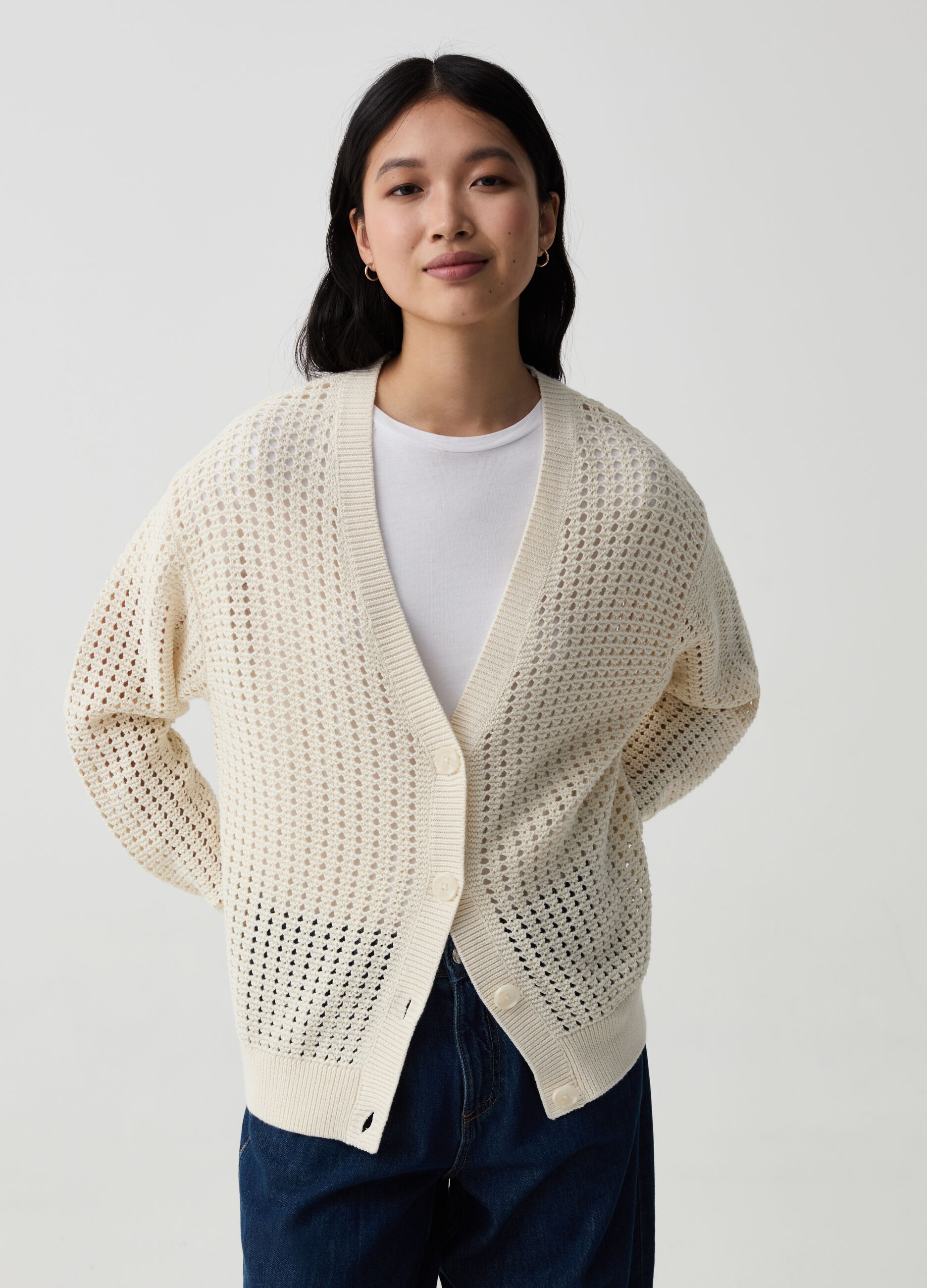 Cardigan oversize in cotone crochet