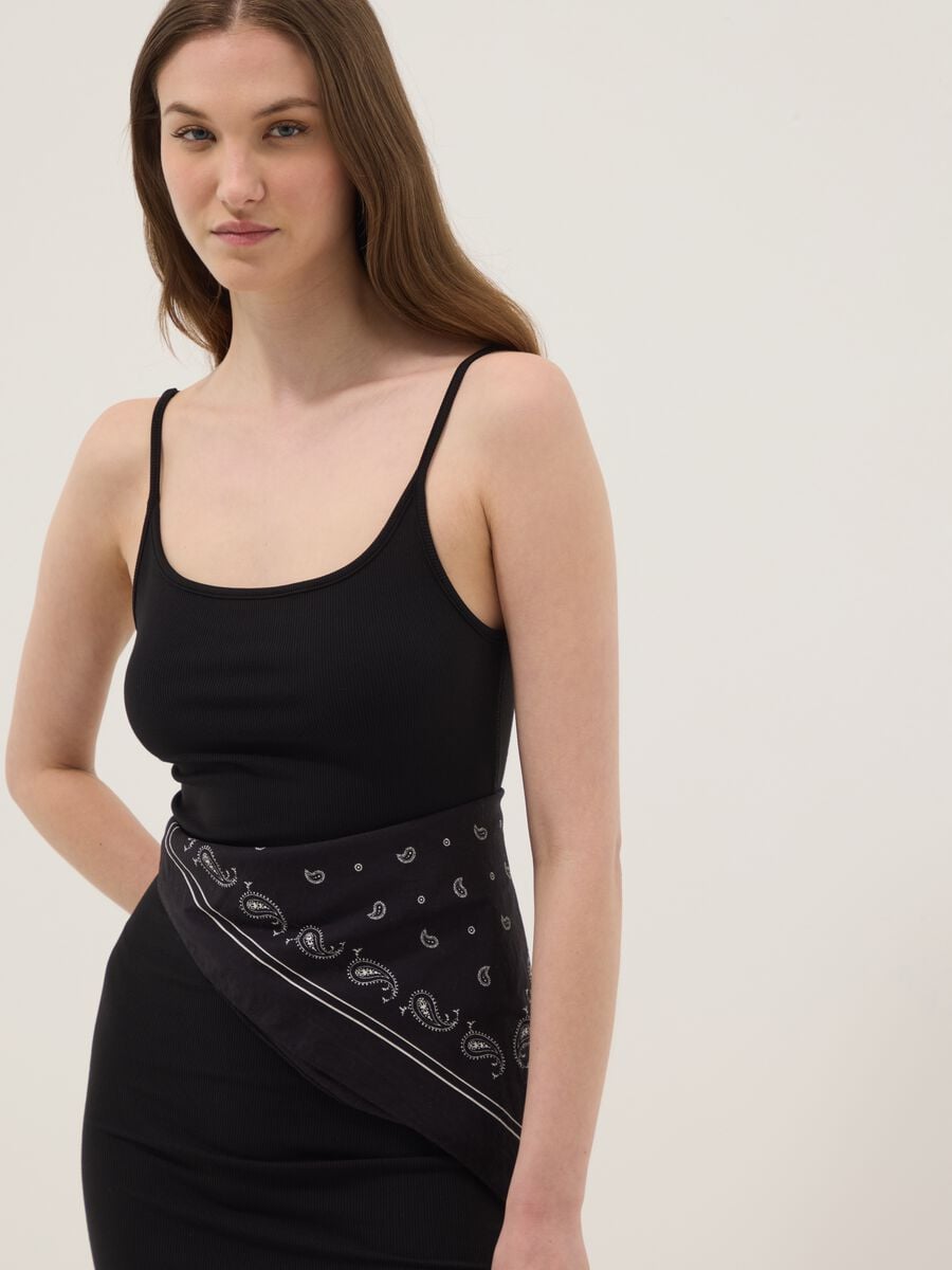 Black fitted ribbed stretch modal dress with straps_3