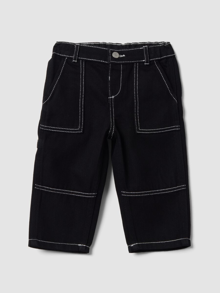 Black carpenter trousers in cotton-viscose blend, comfort fit, for baby boy_0