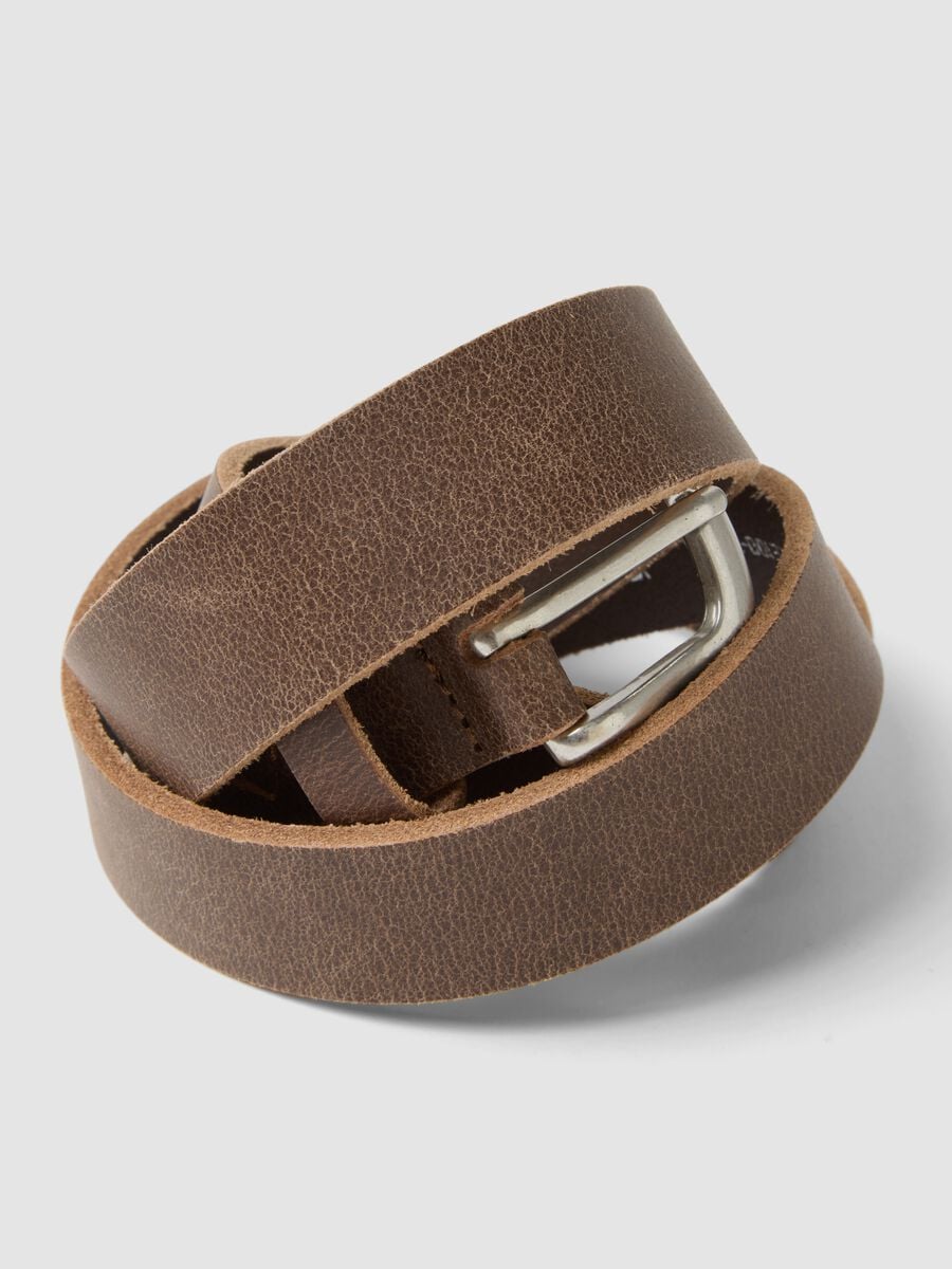 Brown genuine leather belt with metal buckle_3