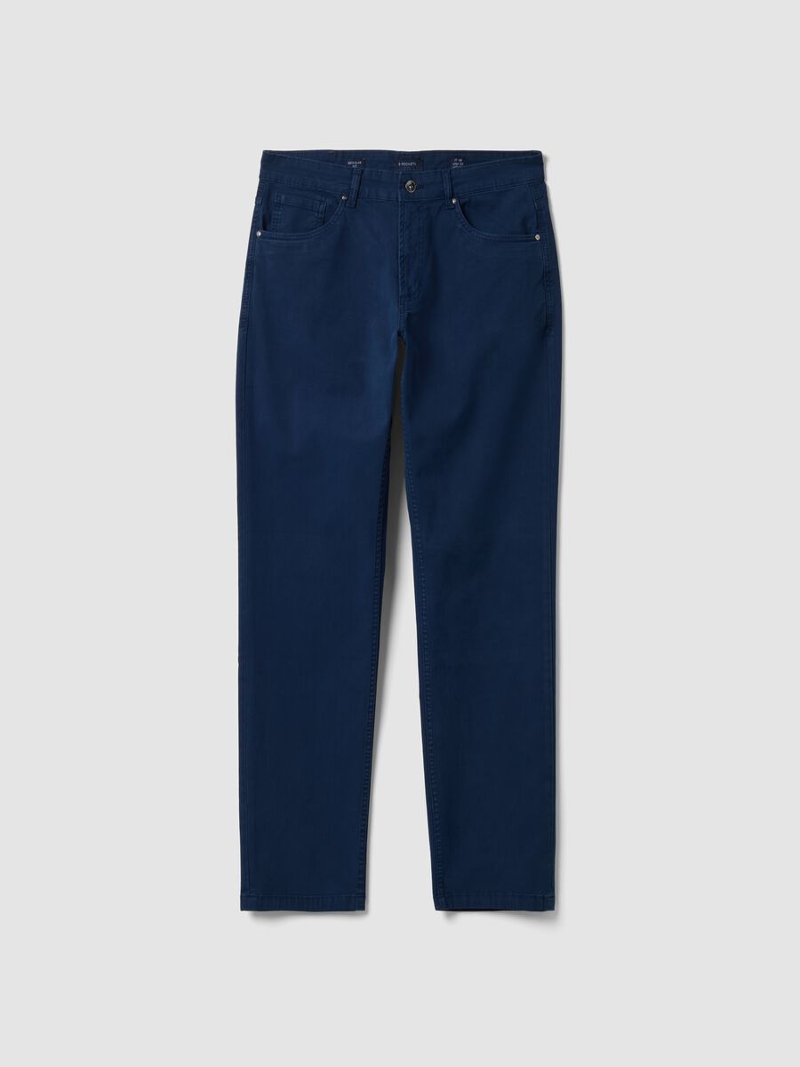 Blaue Five-Pocket-Hose aus Stretch-Baumwolle_0