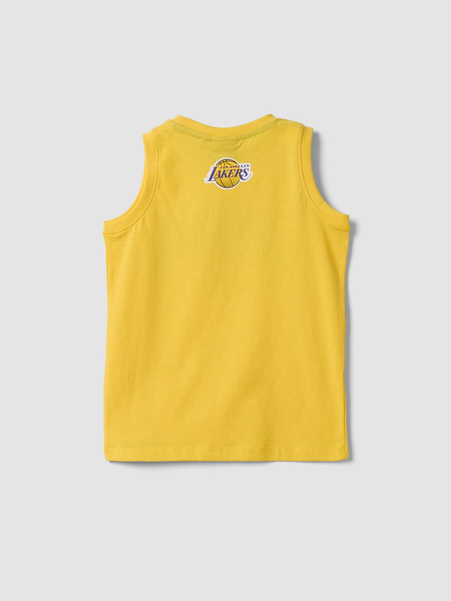 Yellow pure cotton vest top with sporty print_1
