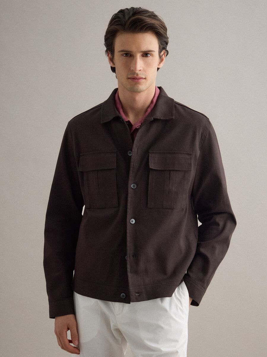 Brown cotton-linen blend jacket regular fit_1