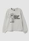 Grey pure cotton sweatshirt with ribbed neckline and print for girls_0