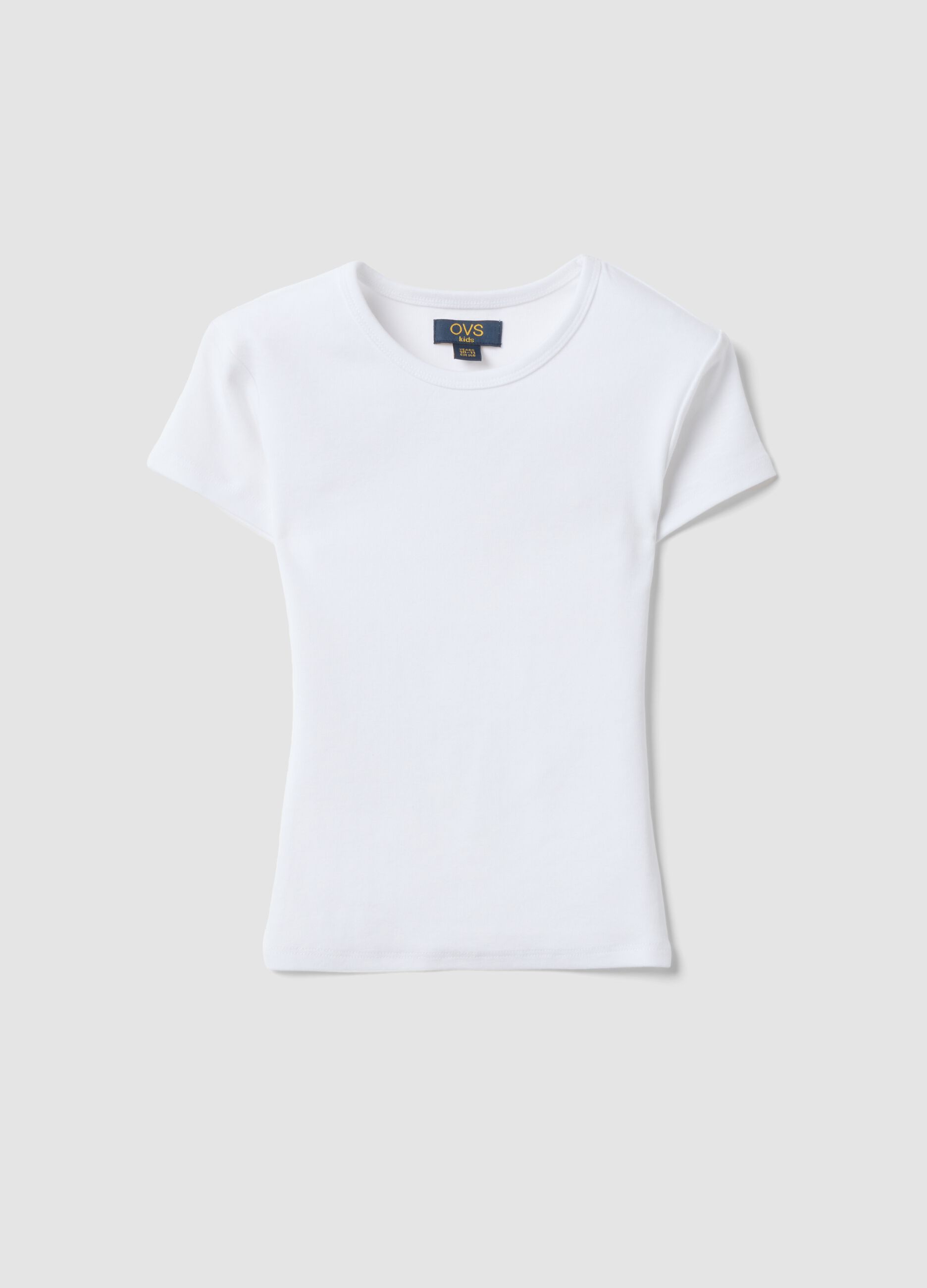 White fitted short-sleeved stretch organic cotton T-shirt for girls