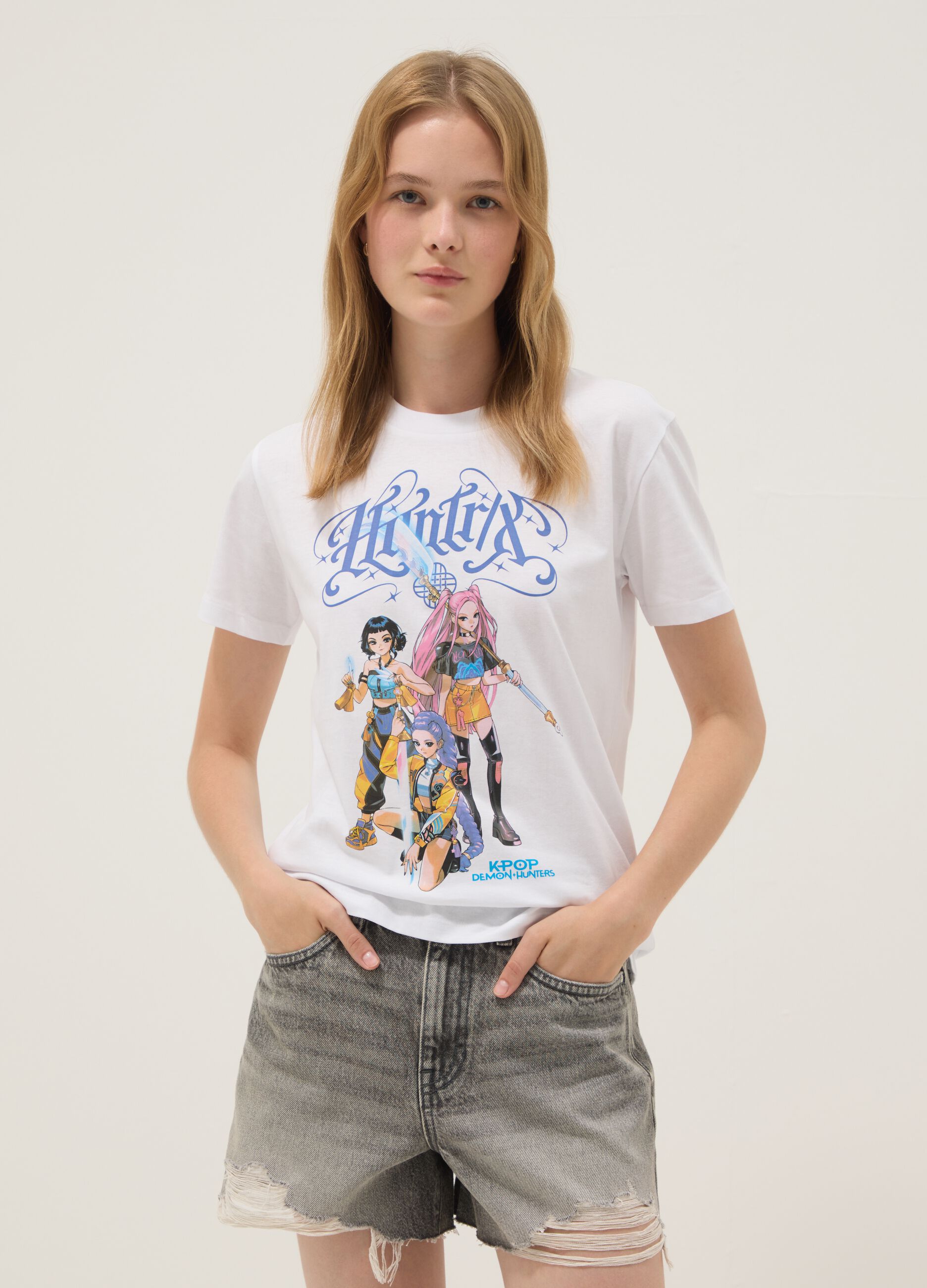T-shirt branca de algod&atilde;o puro regular fit com estampado