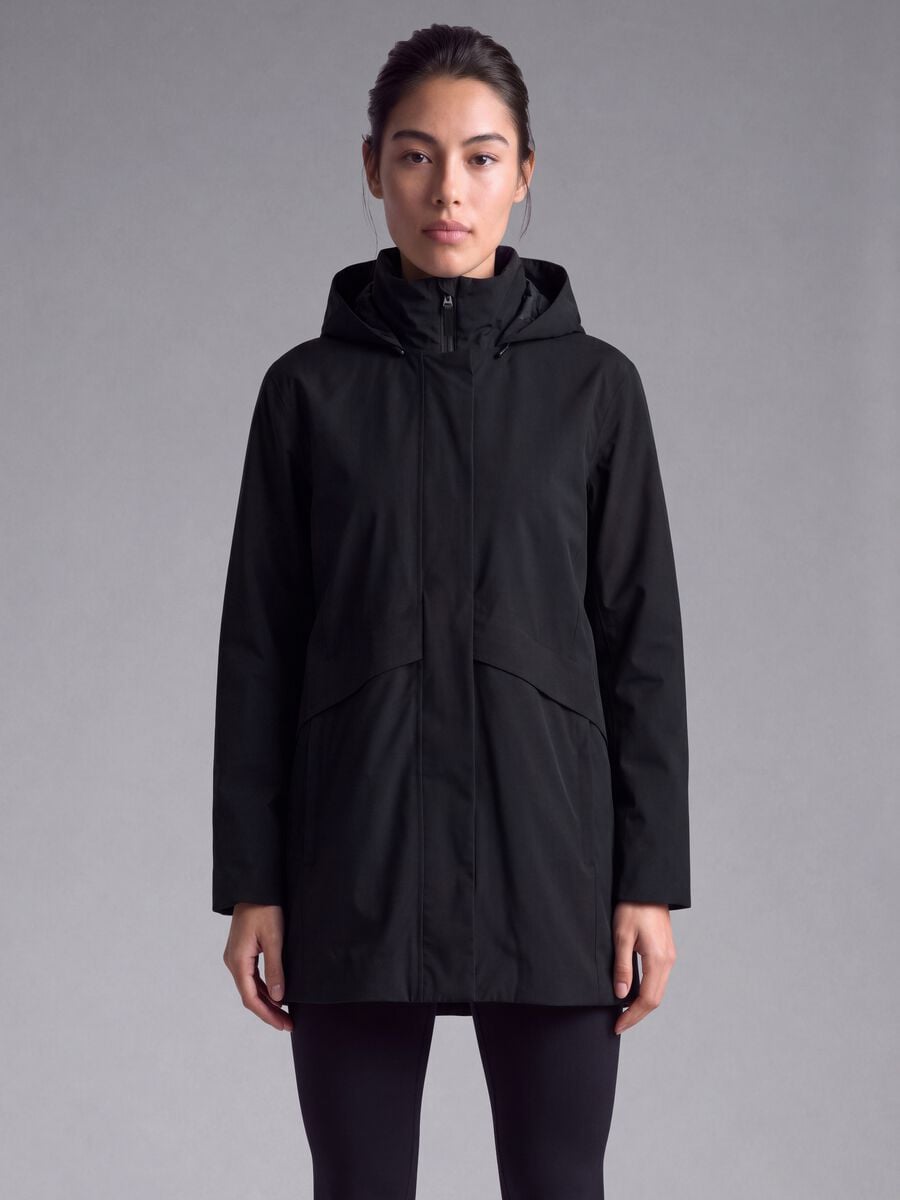 Black water-repellent hooded jacket with zip, regular fit ALTAVIA STUDIO_0