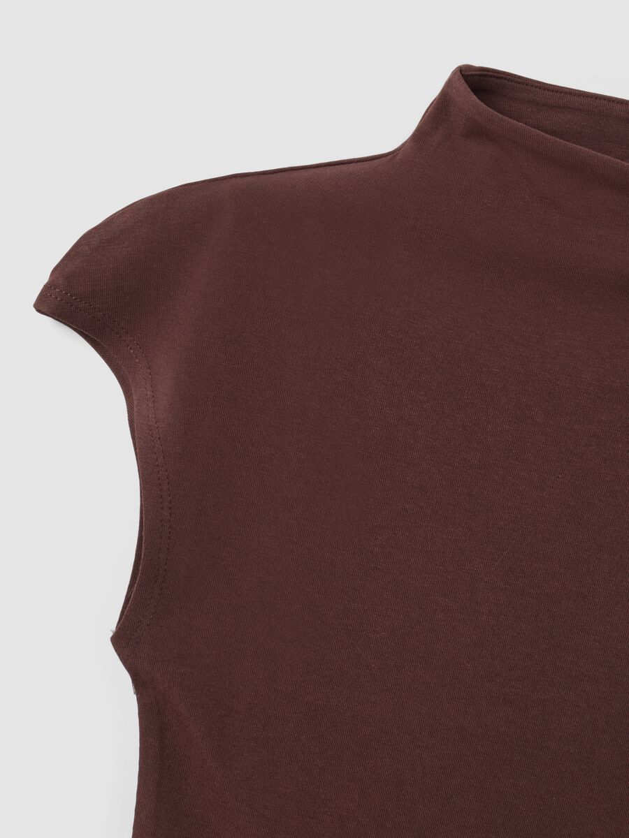 Brown fitted modal and stretch cotton T-shirt with high neck_6