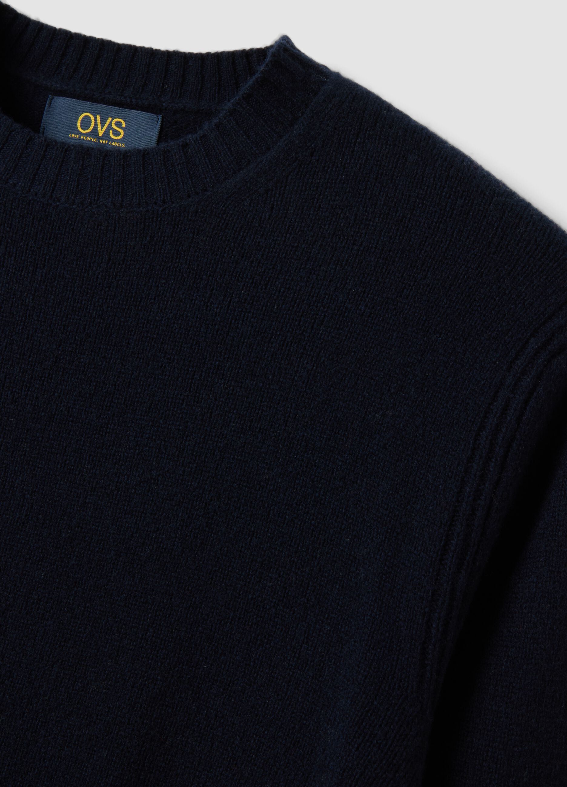 Navyblauer Rundhalspullover aus Wollmix, Regular Fit