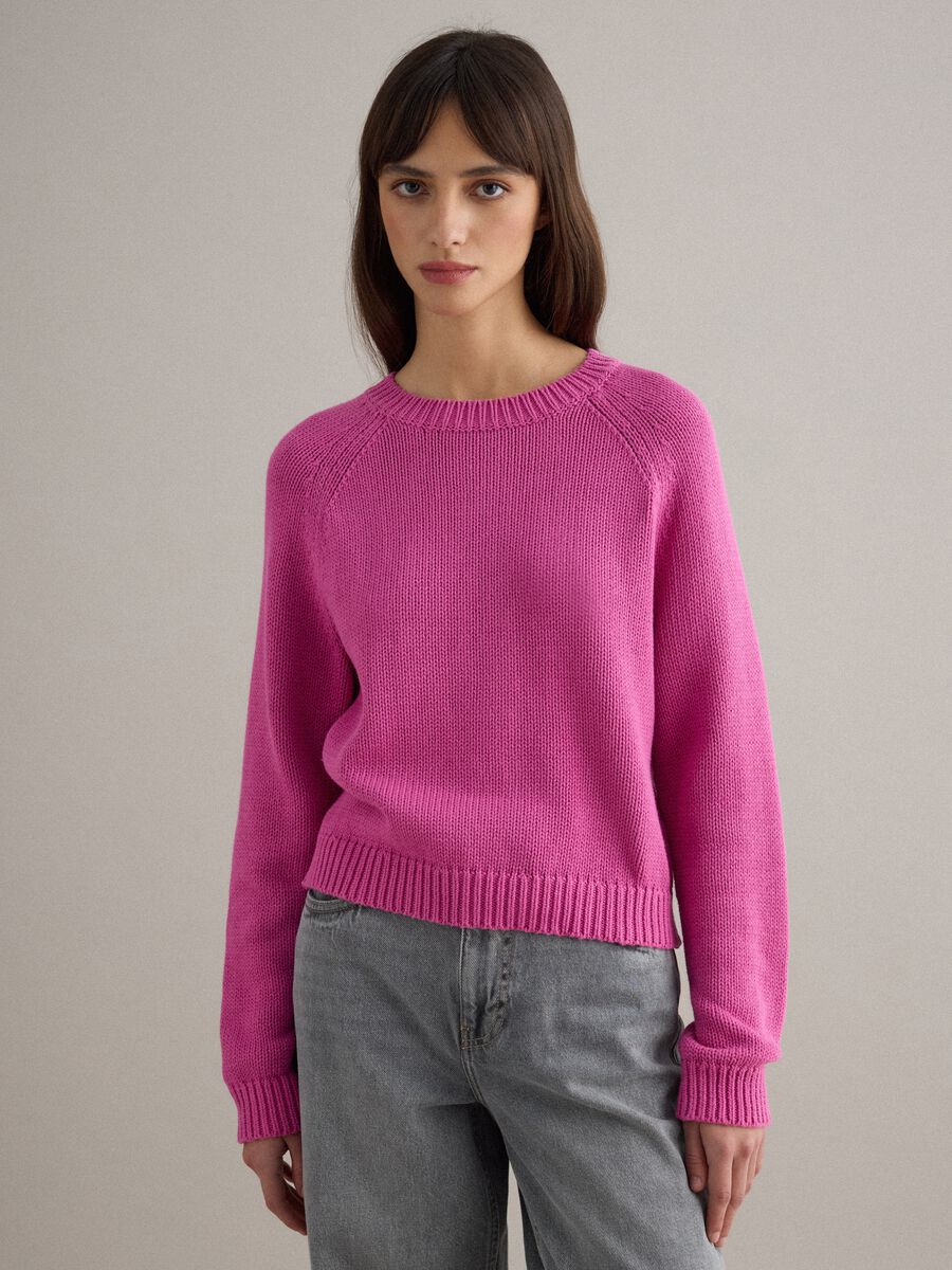 Pink crew neck jumper in pure cotton regular fit_1