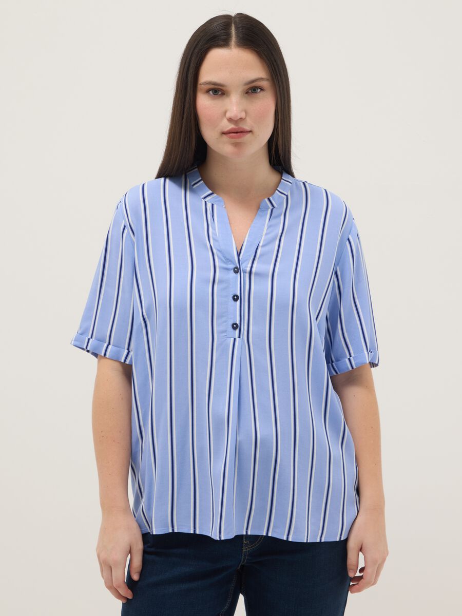 Multicolour stripe pure viscose shirt, regular fit with buttons_0