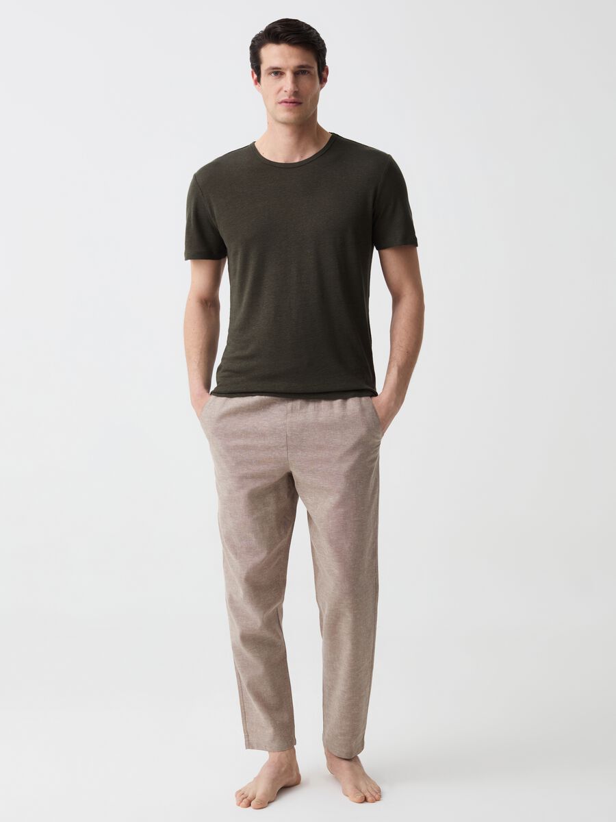 Long pyjama trousers in linen and cotton_0