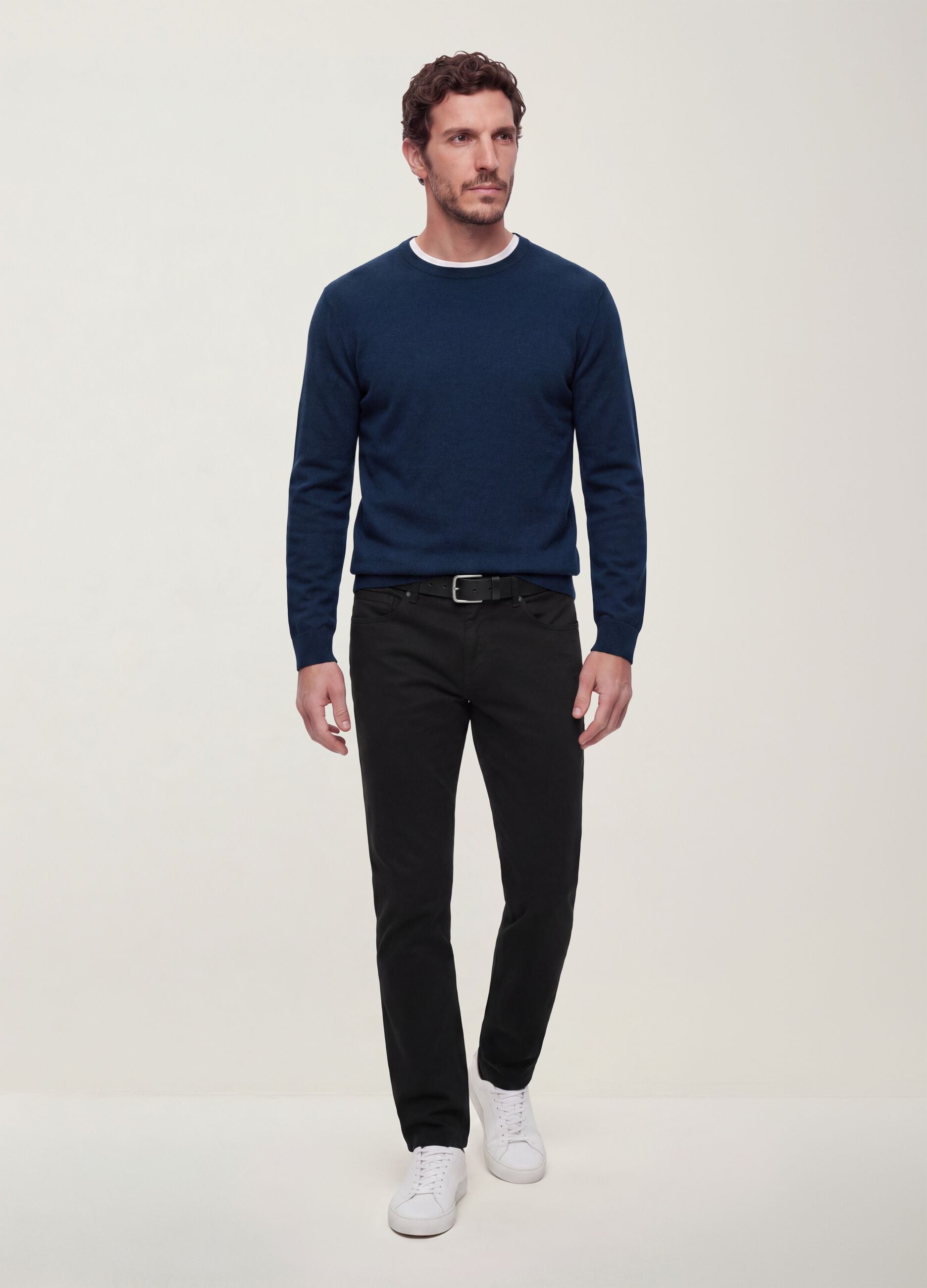 Blauer Rundhalspullover aus Viskosemix, Regular Fit