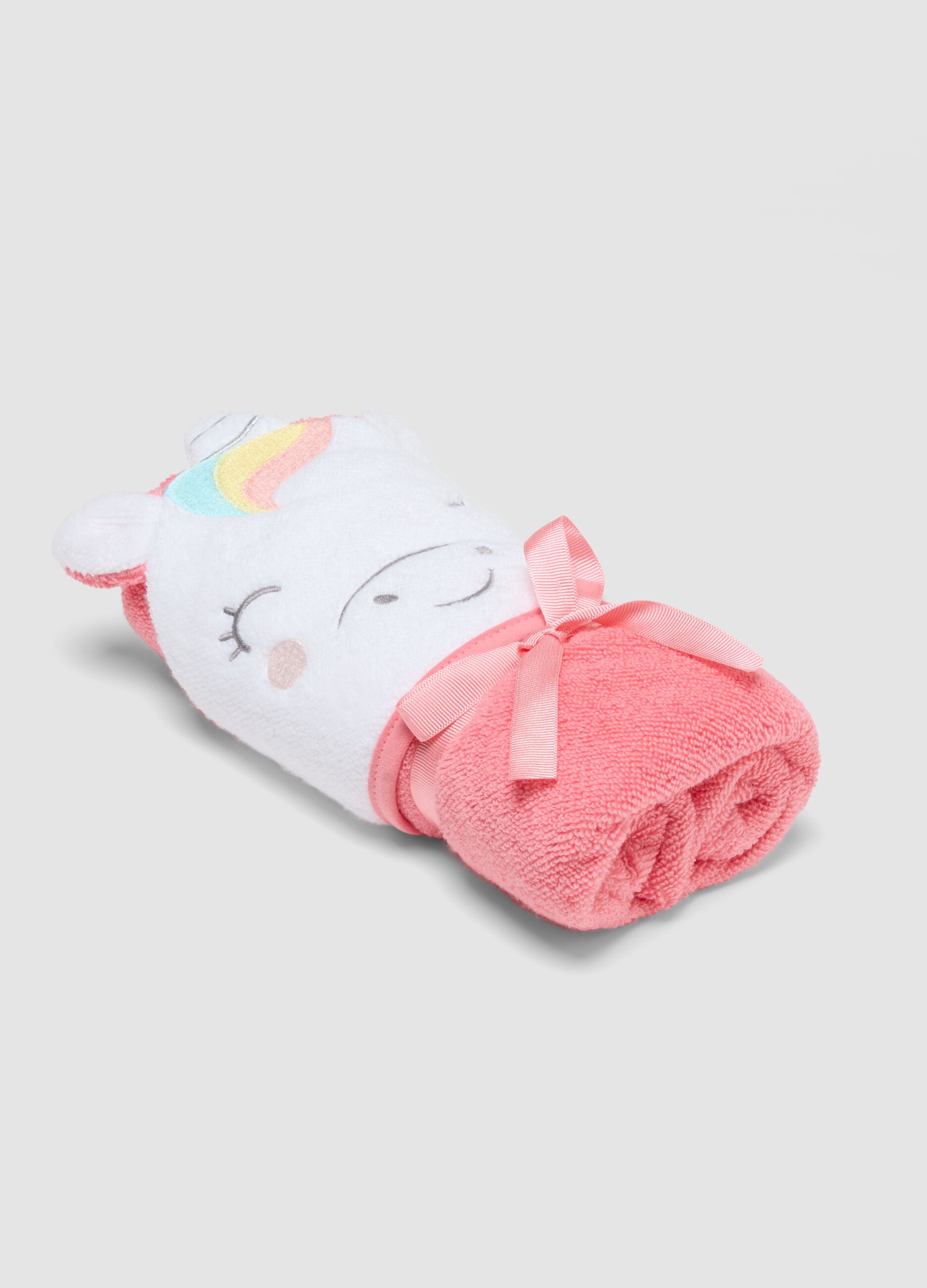Multicoloured pure cotton unicorn-shaped baby bathrobe