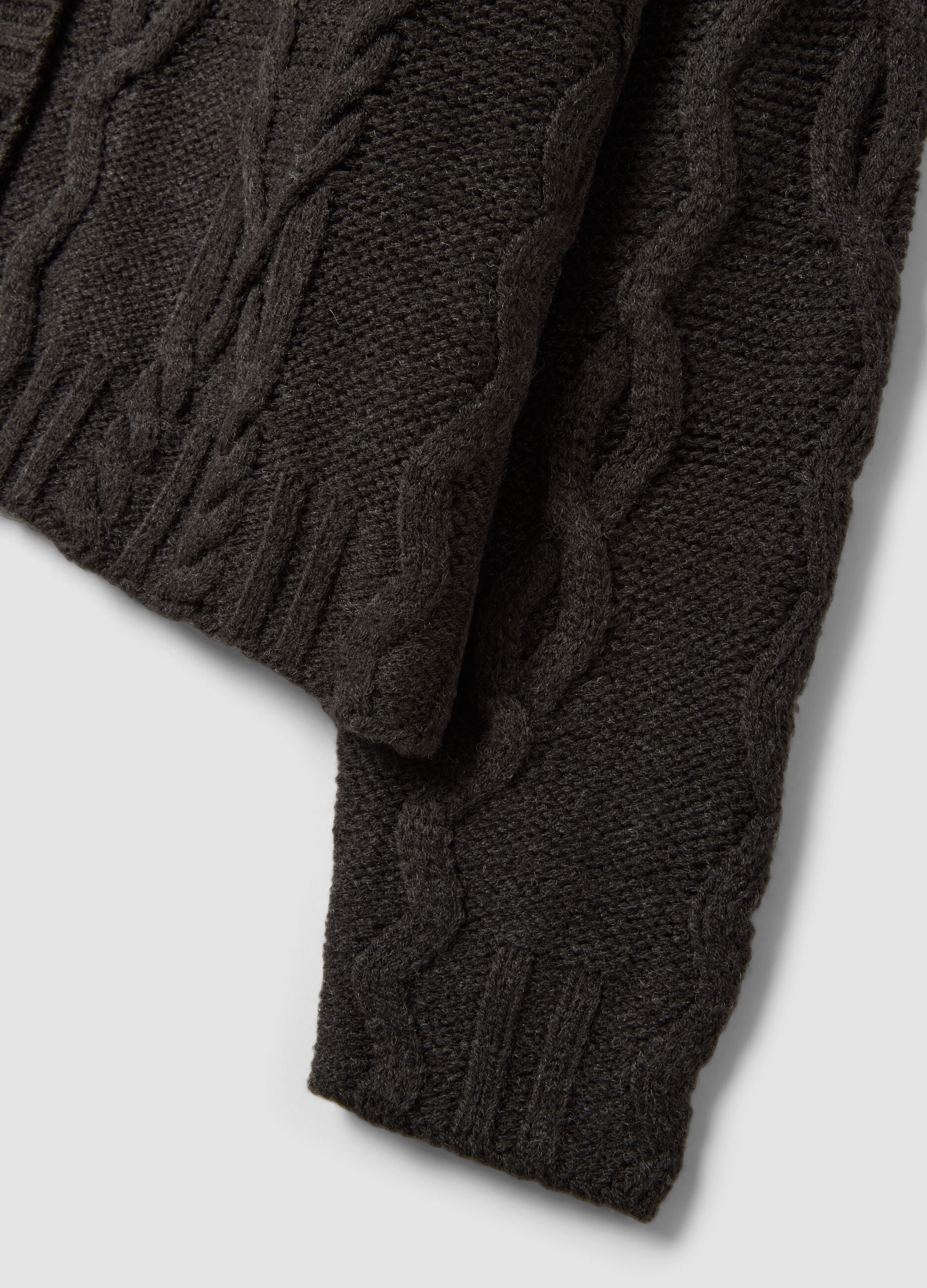 Grey wool-blend cable-knit oversized cardigan with deep V-neck