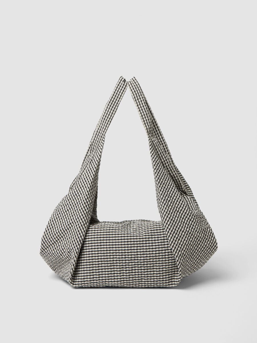 Blue cotton-blend check shoulder bag_0