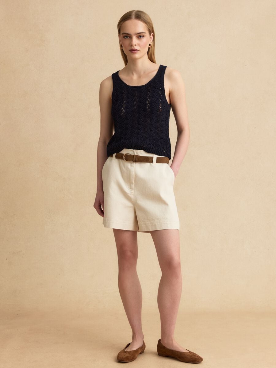 Blue pure-cotton crochet tank top_1