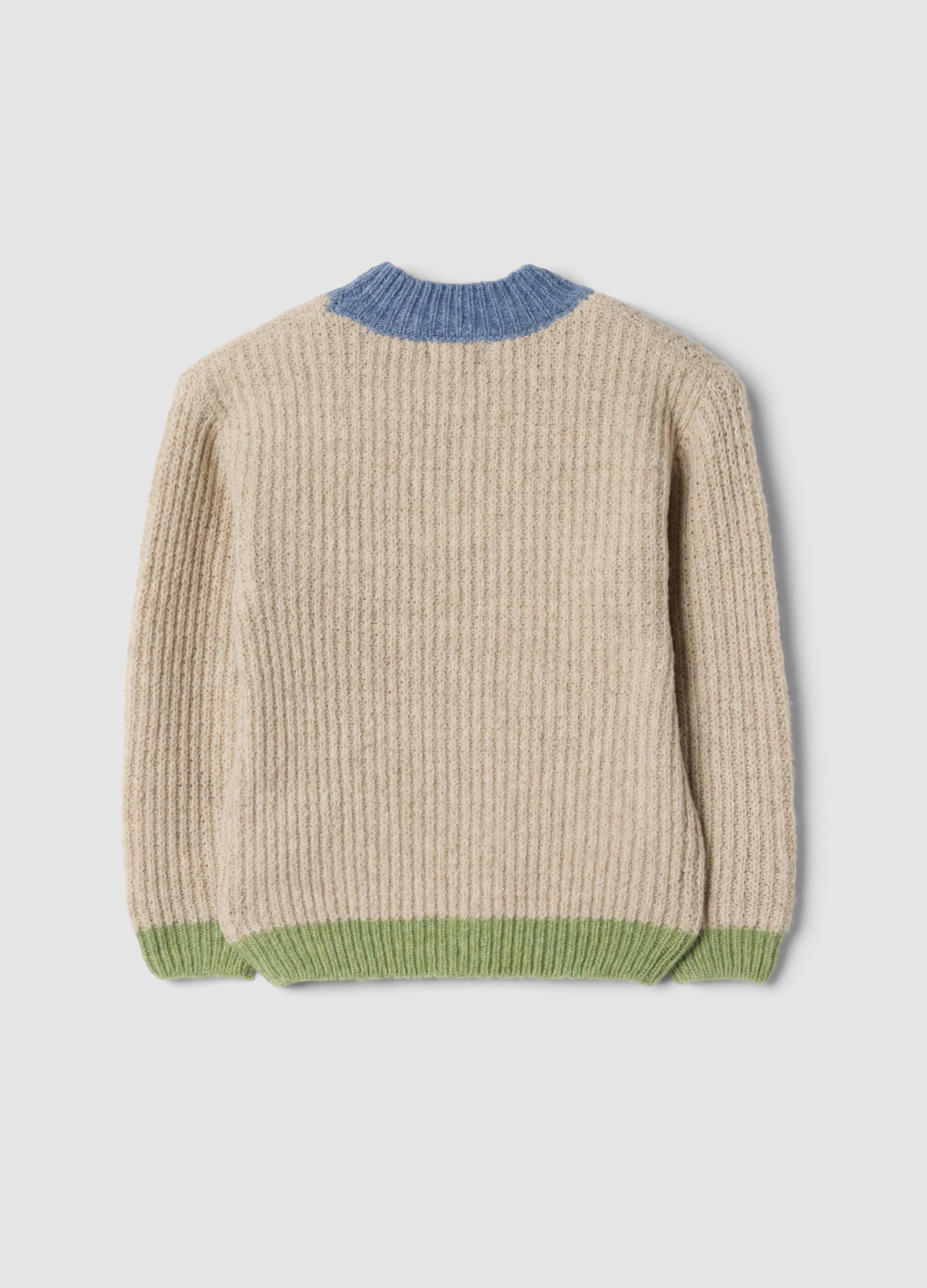 Beige stretch crew-neck jumper in oversized fit