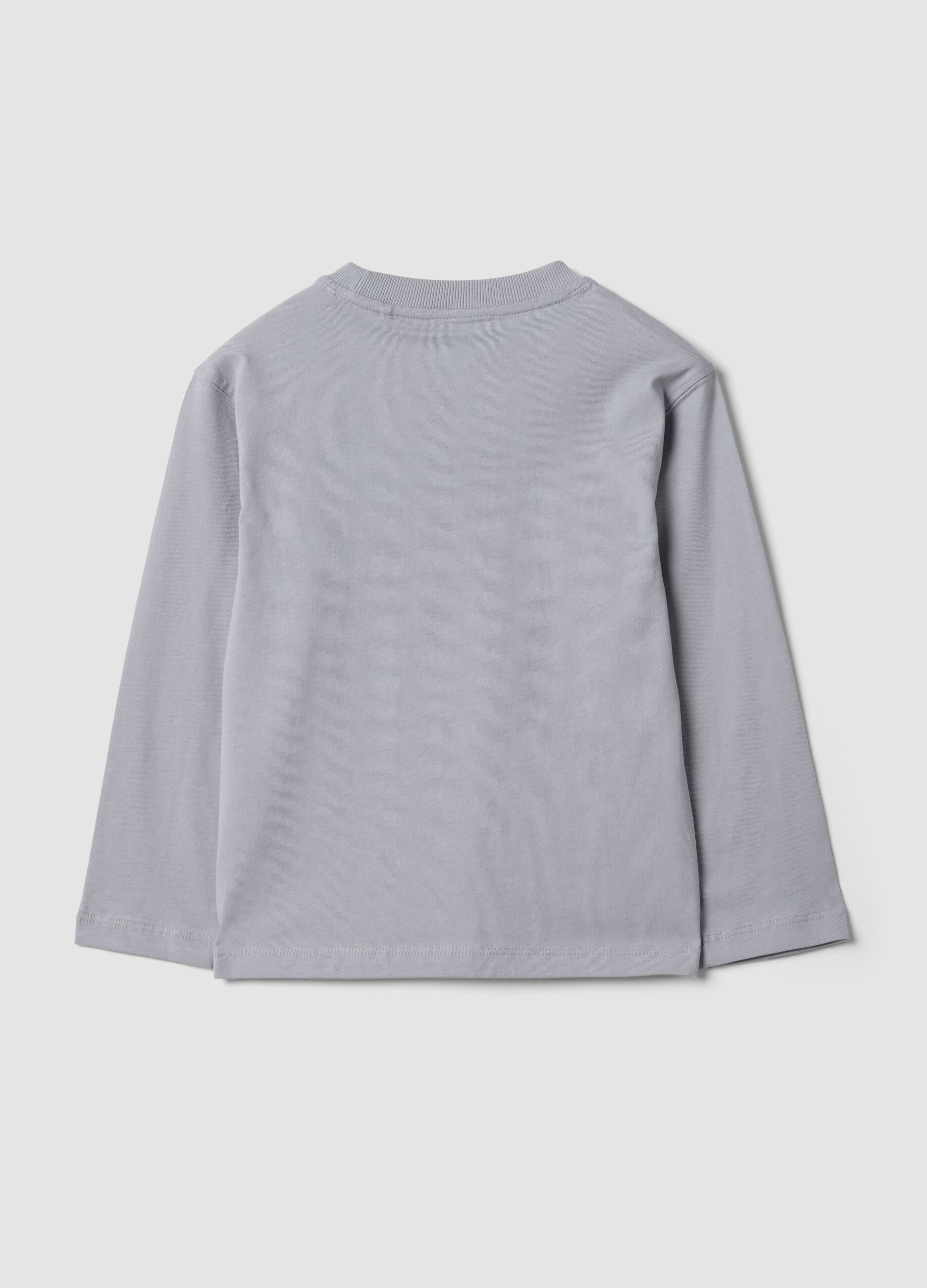 T-shirt grigia in puro cotone a girocollo con stampa skater per bambino