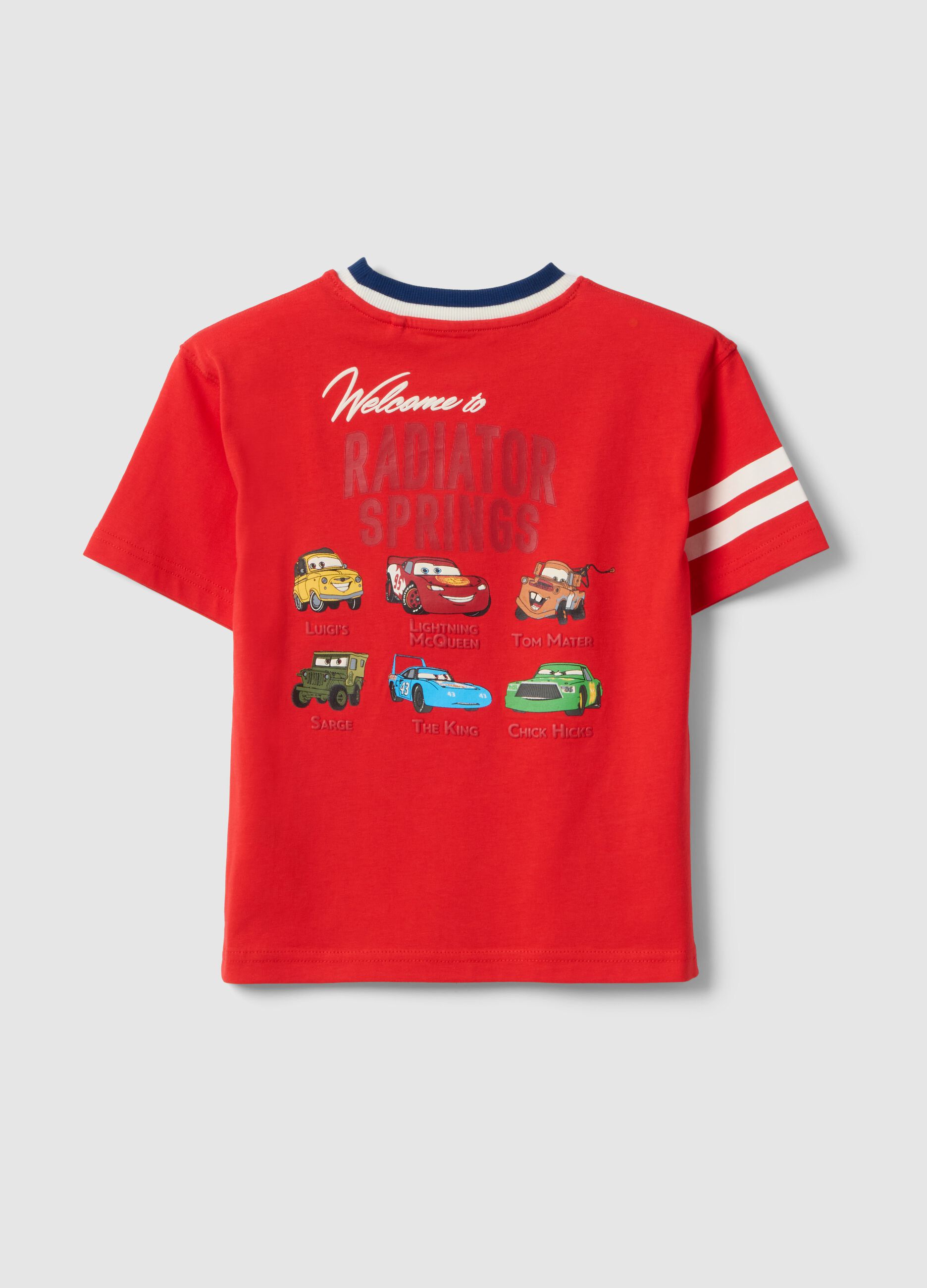Red kids&rsquo; pure cotton T-shirt with Cars print, oversized fit