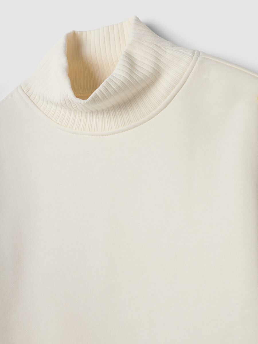 White cropped cotton-blend fleece sweatshirt with crew neck_1