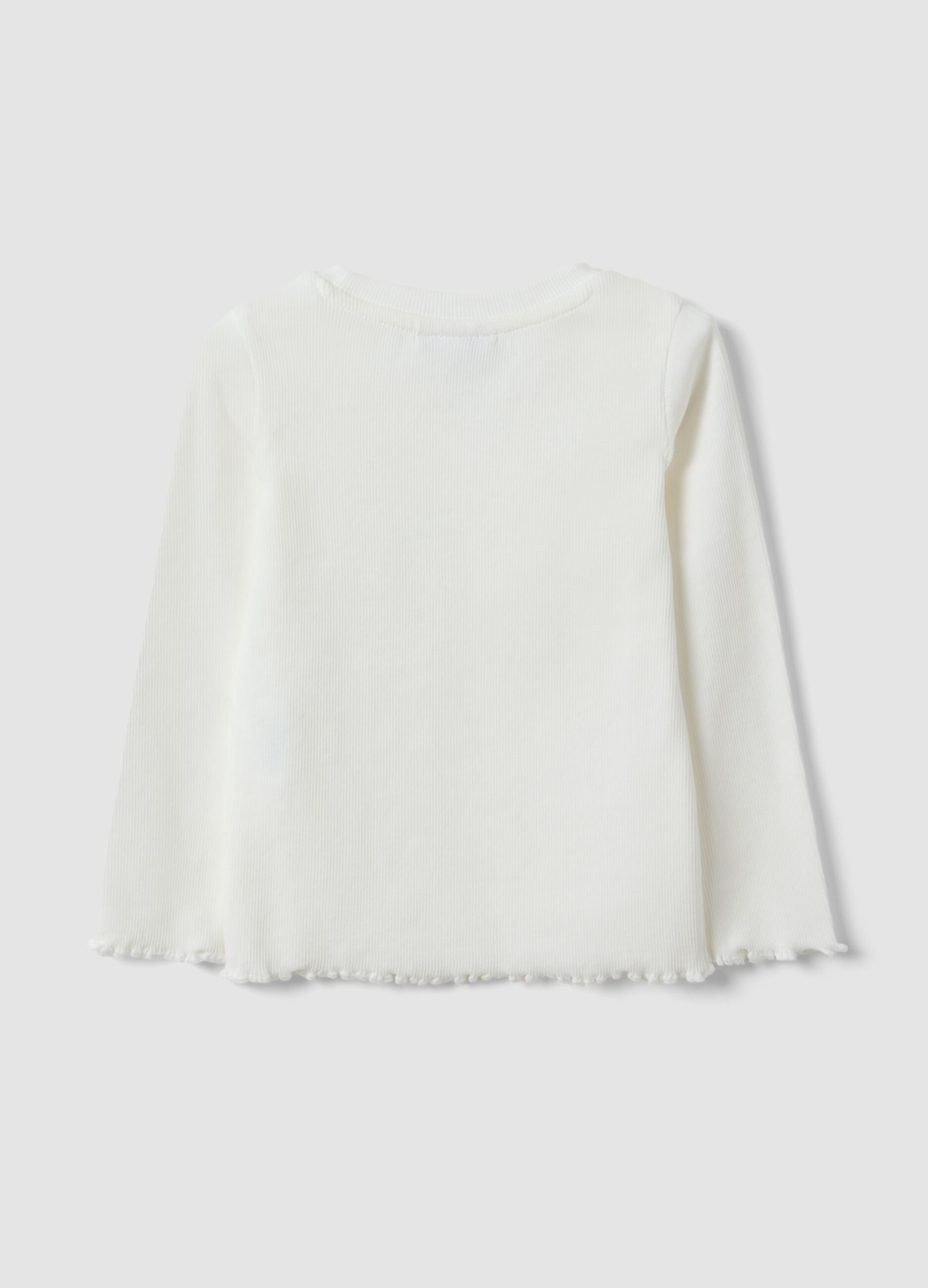 Camiseta blanca slim fit de canal&eacute; en algod&oacute;n el&aacute;stico para beb&eacute; ni&ntilde;a