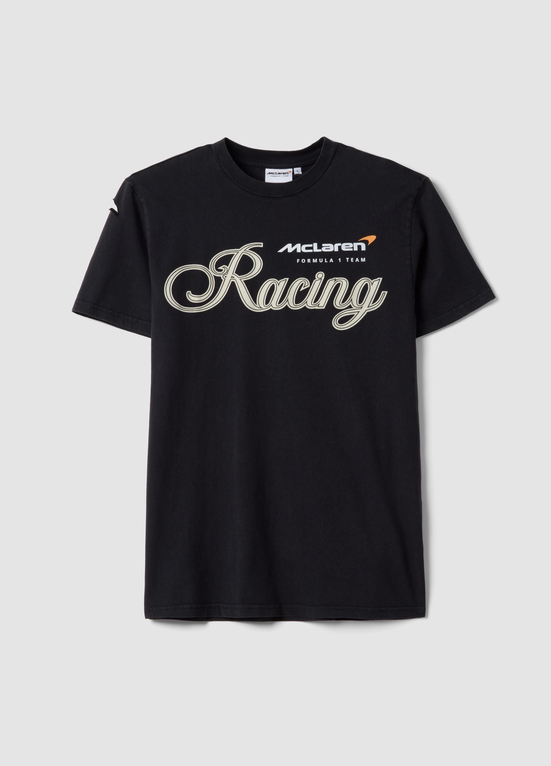Schwarzes normales Fit T-Shirt aus reiner Baumwolle mit McLaren-Druck