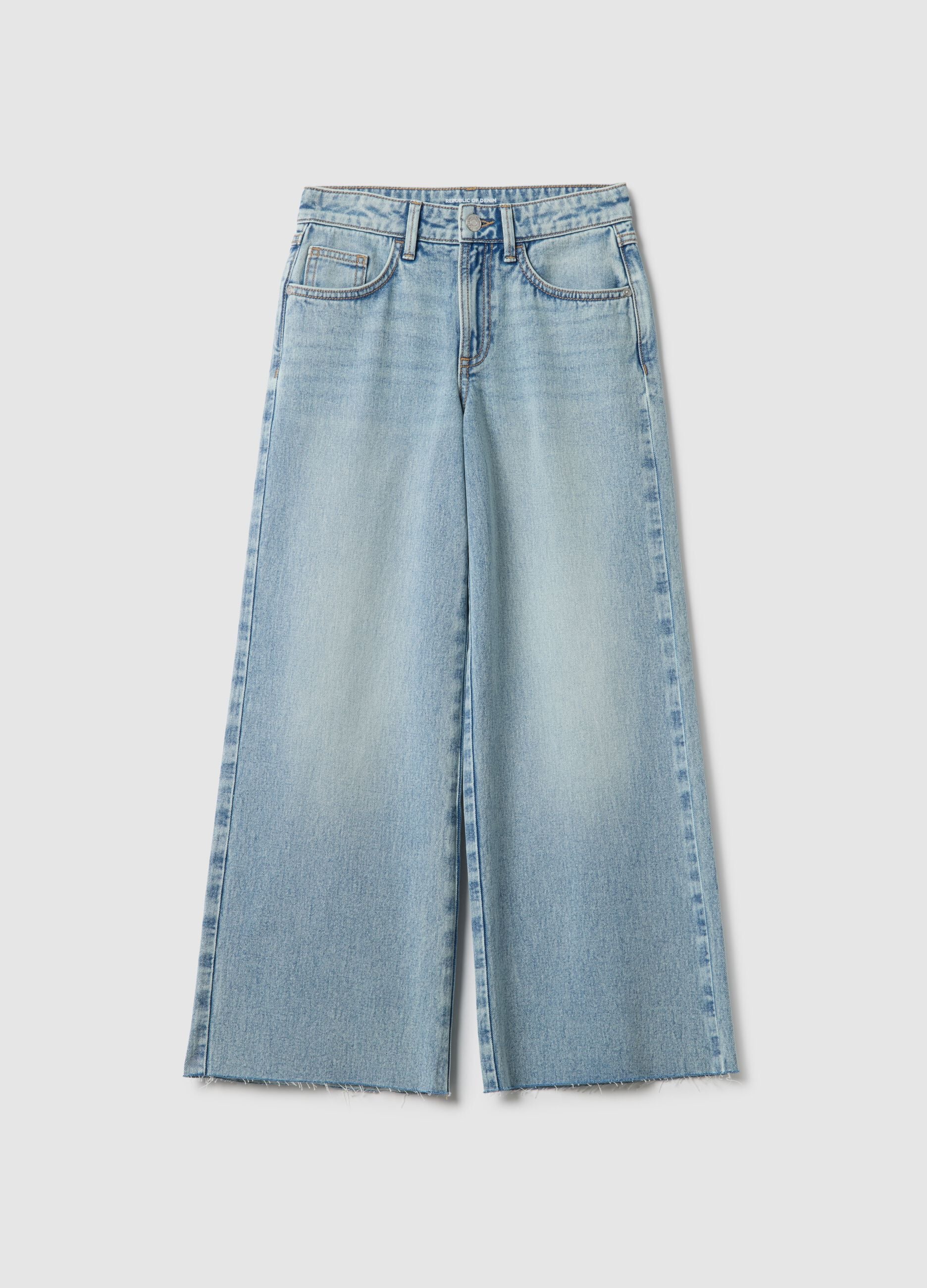 M&auml;dchen-Jaens aus reinem Baumwollstoff in Himmelblau, wide leg