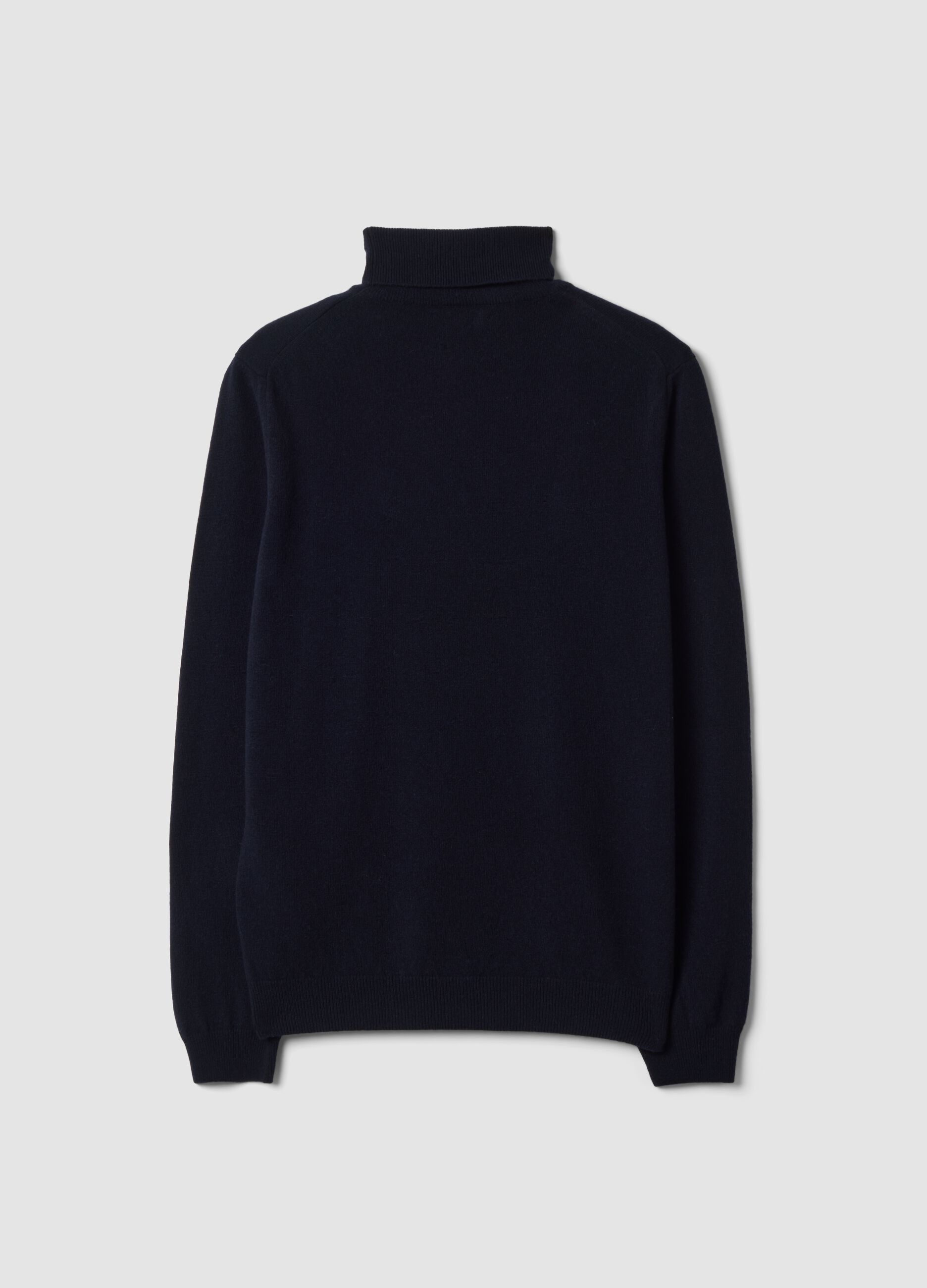 Navy blue pure lambswool roll-neck jumper