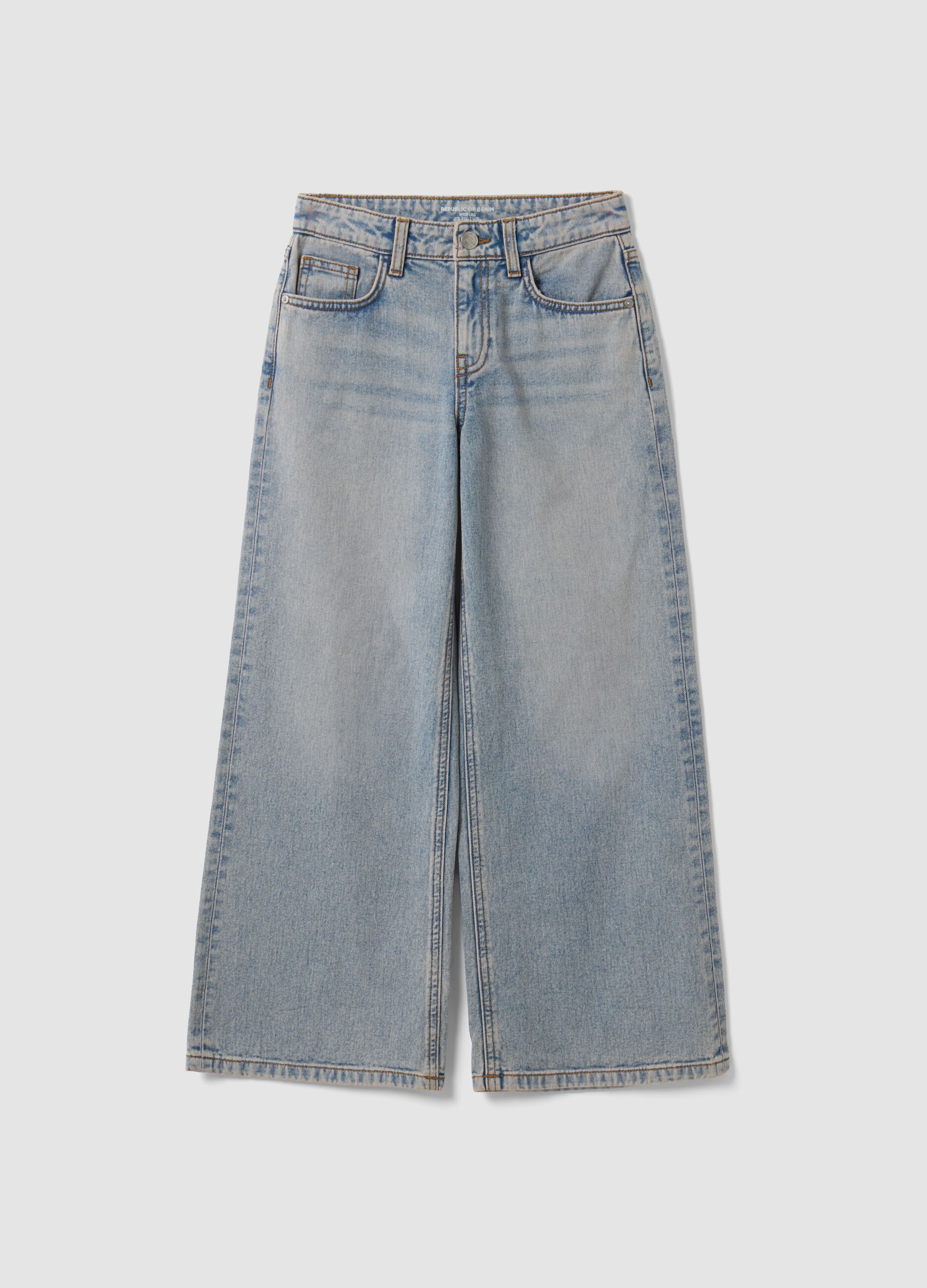 Light blue wide-leg denim jeans in pure cotton for girls