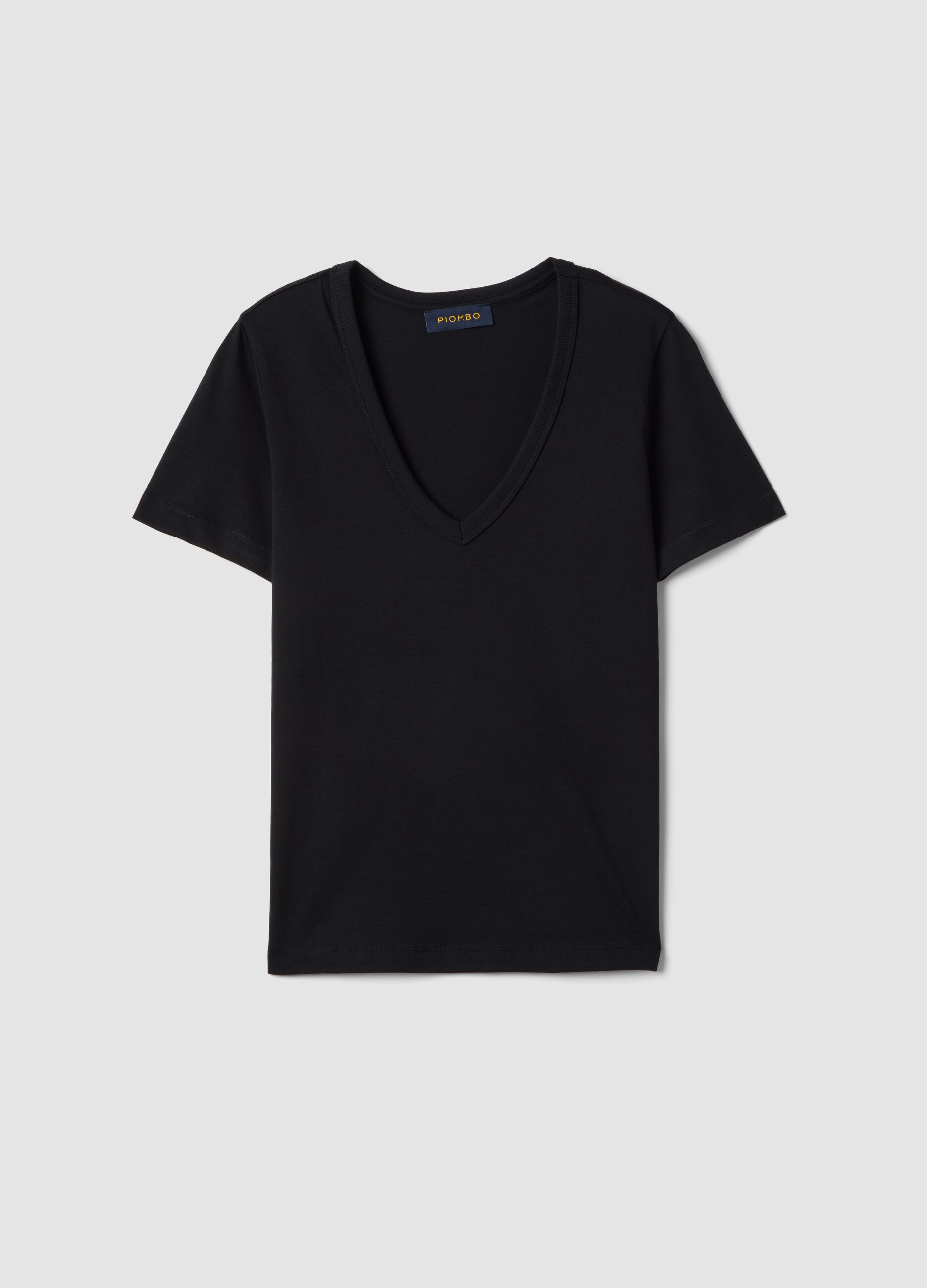 Black pure cotton V-neck regular fit T-shirt