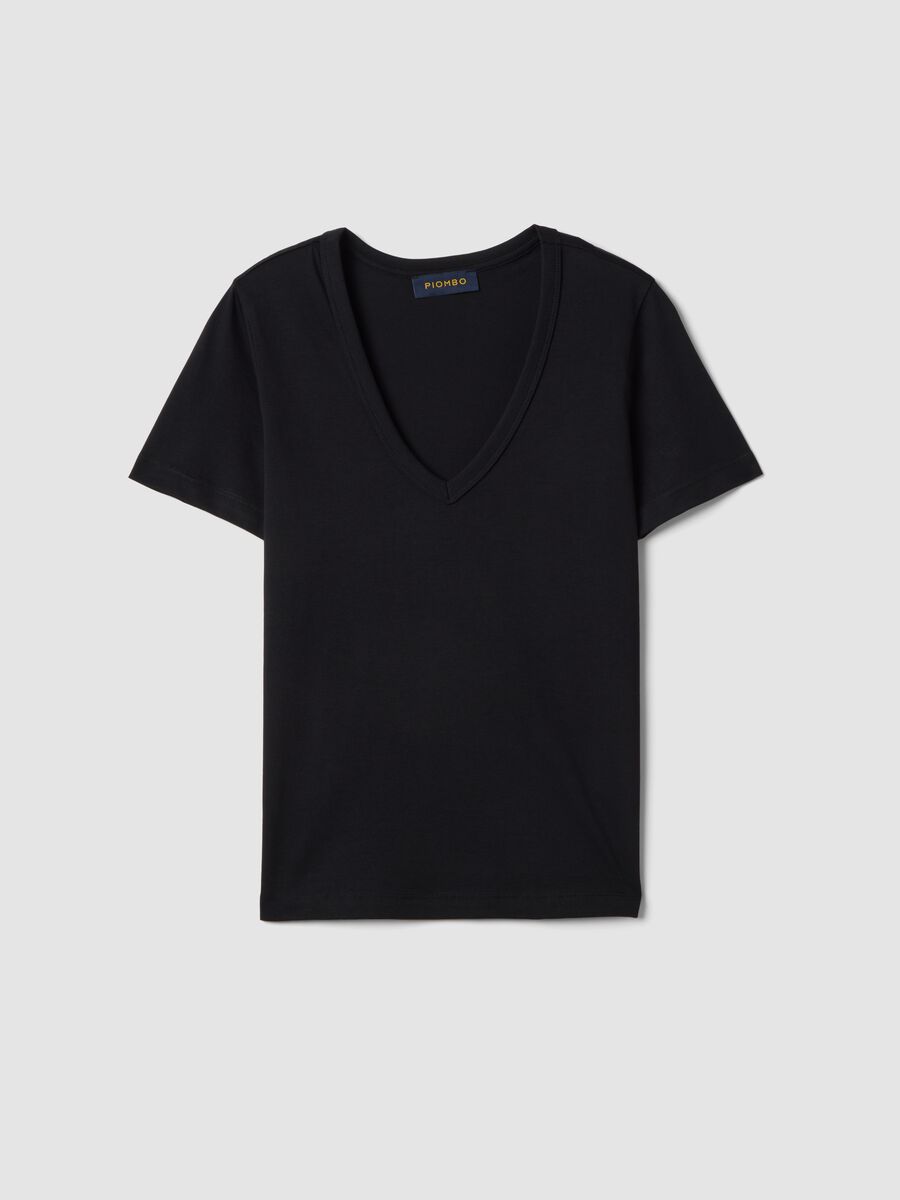 Black pure cotton V-neck regular fit T-shirt_0