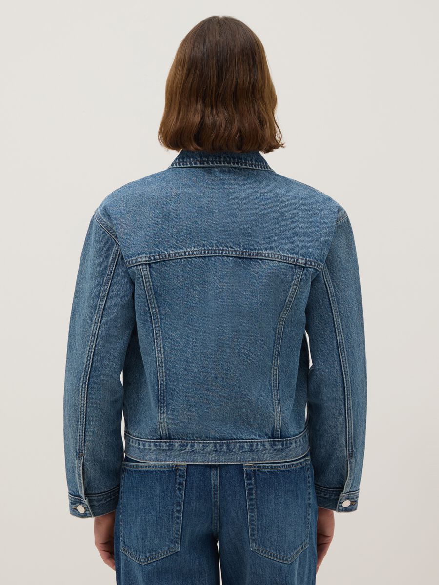 Blue regular fit pure cotton denim jacket_3