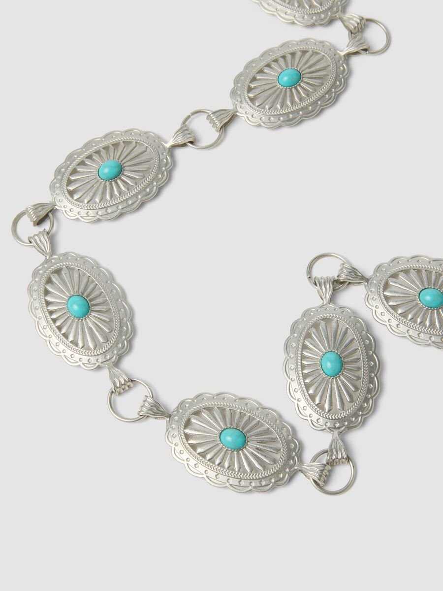 Silberfarbener Metallg&uuml;rtel mit T&uuml;rkissteinen_1