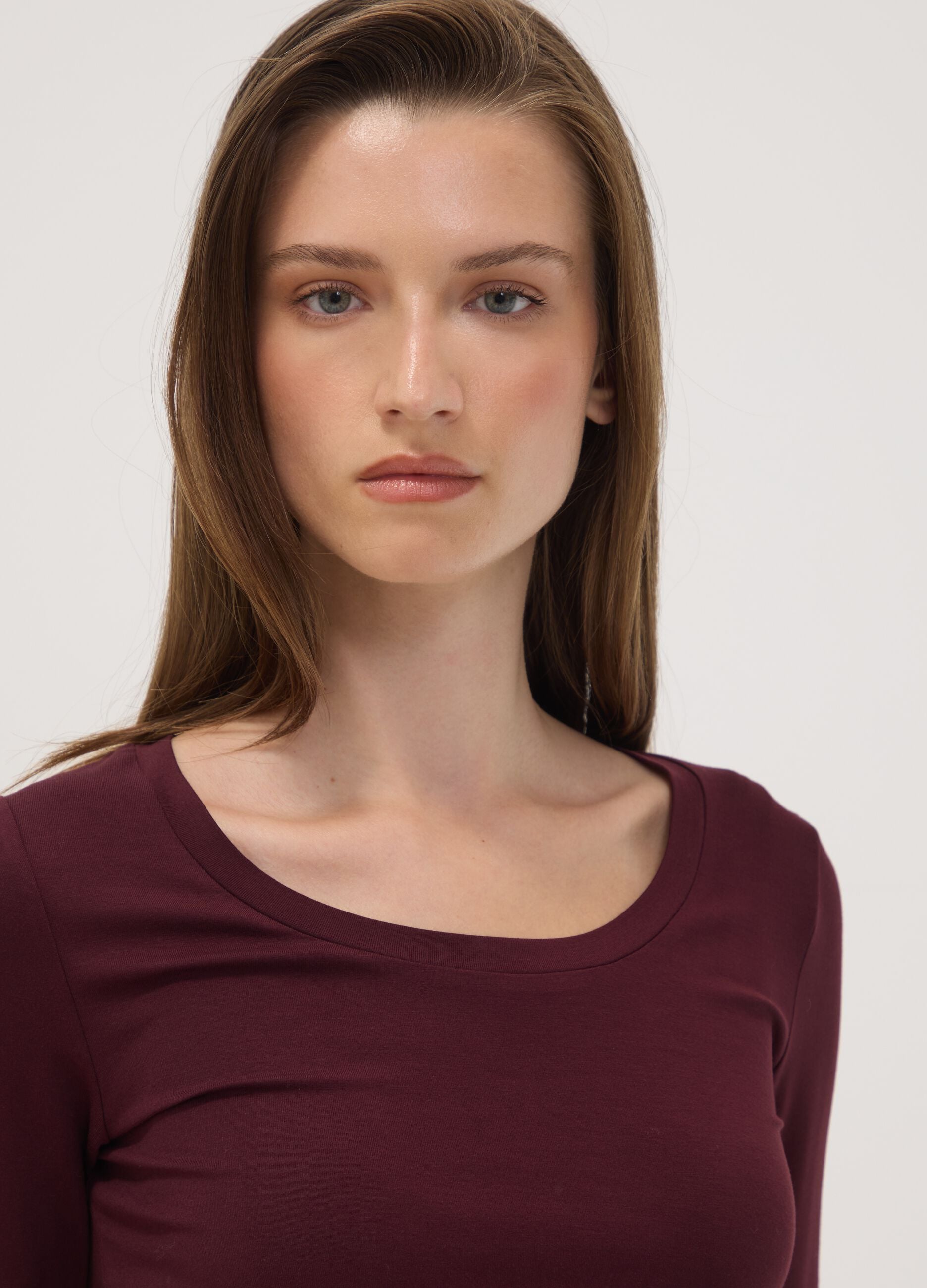 Purple stretch viscose slim-fit crew-neck T-shirt