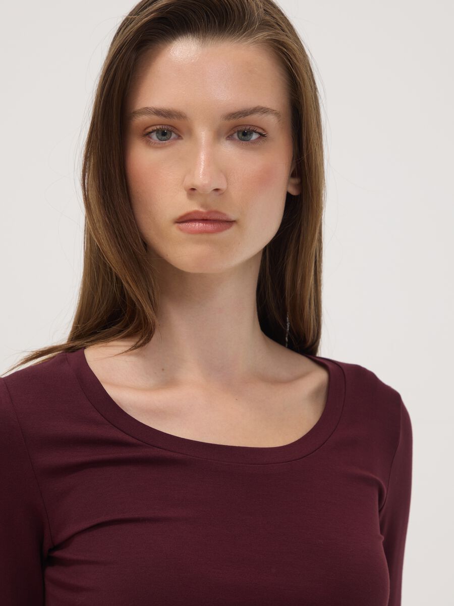 Purple stretch viscose slim-fit crew-neck T-shirt_1