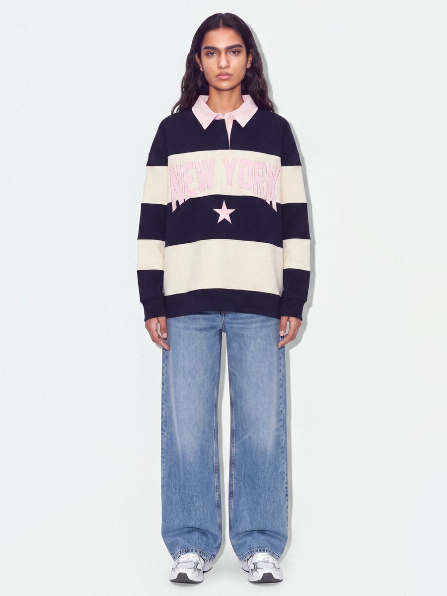 Blue striped cotton-blend sweatshirt with collar, relaxed fit_1