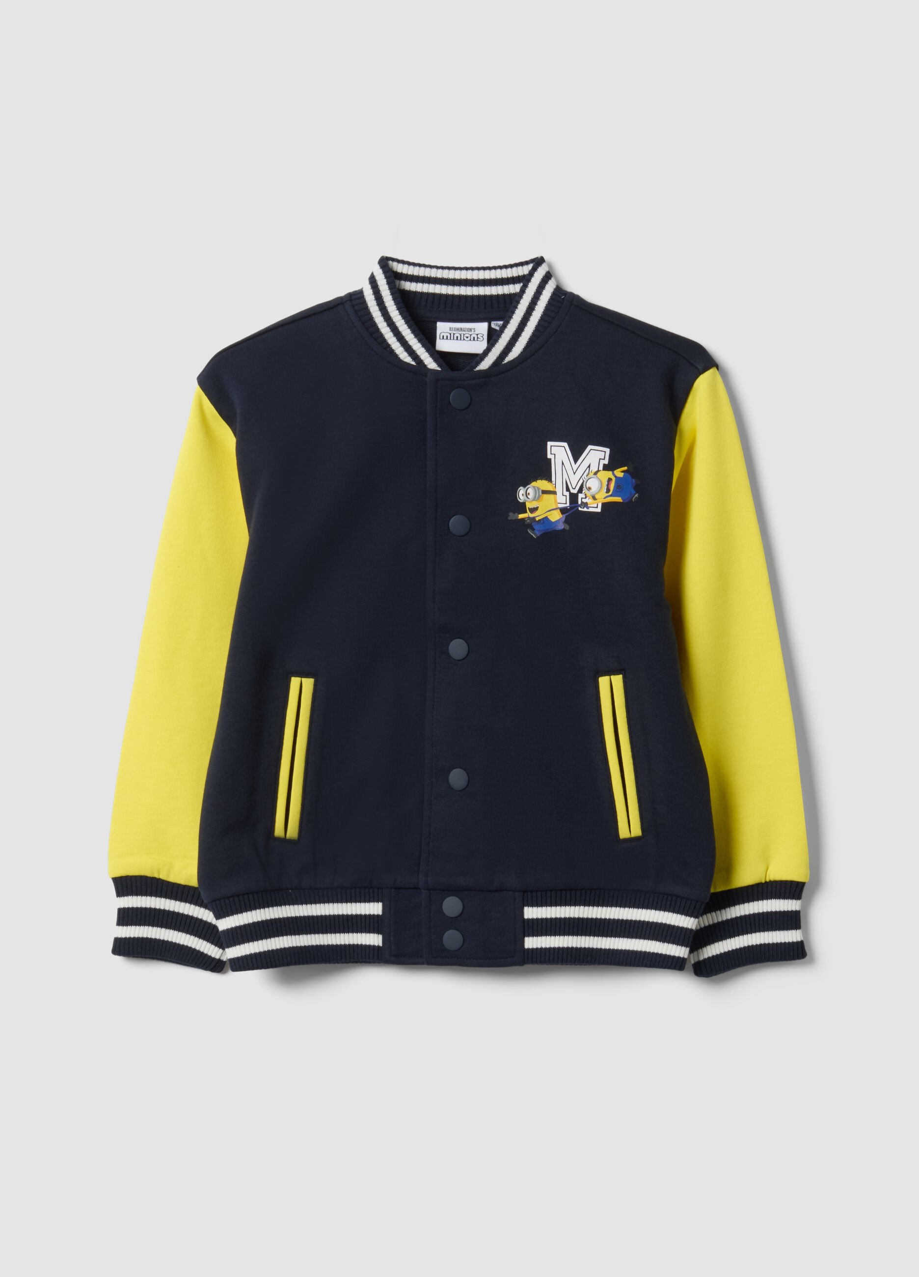 Blue college-style crewneck sweatshirt in cotton blend with Minions print for boys