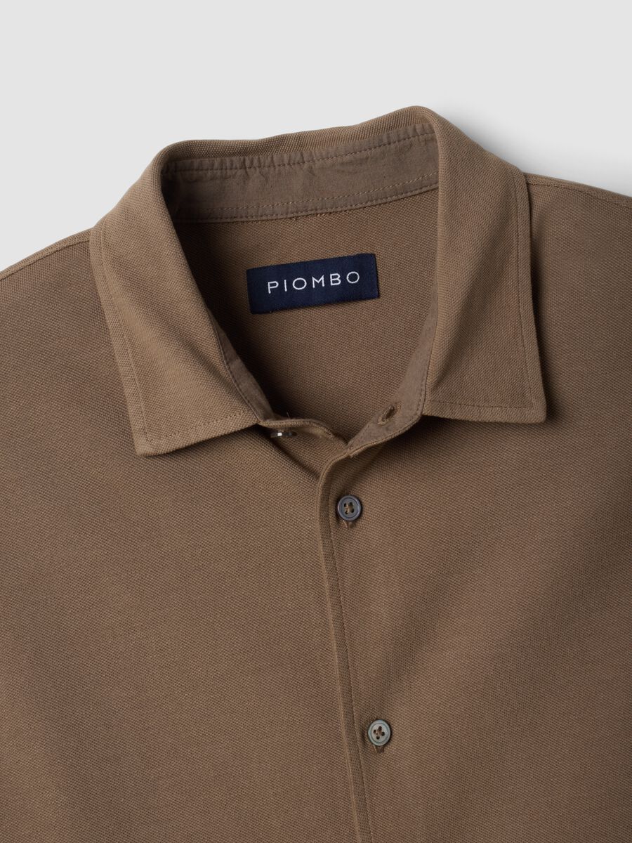 Brown pure cotton long-sleeve piqu&eacute; polo, regular fit_1