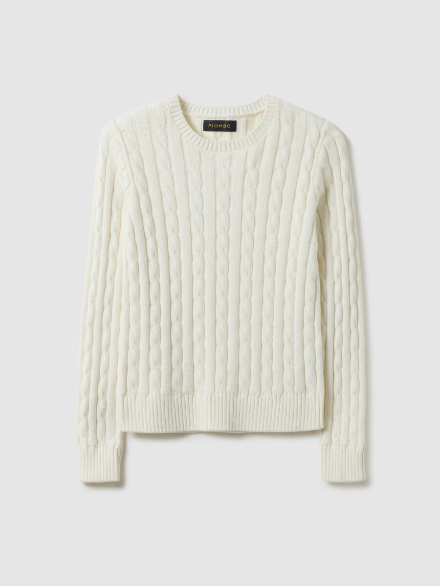 White pure cotton regular fit cable-knit sweater_4