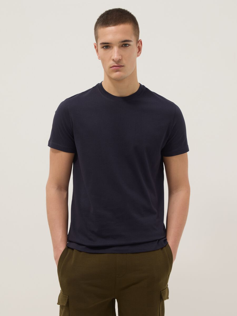 Blue pure cotton short-sleeve T-shirt_1