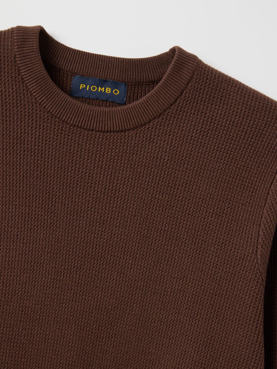 Brown pure cotton crew neck sweater regular fit_5