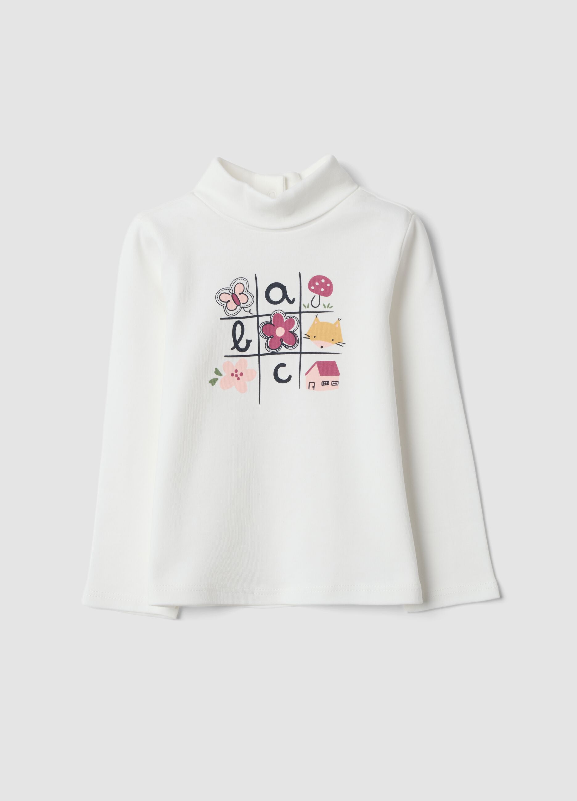 White organic cotton T-shirt with floral print