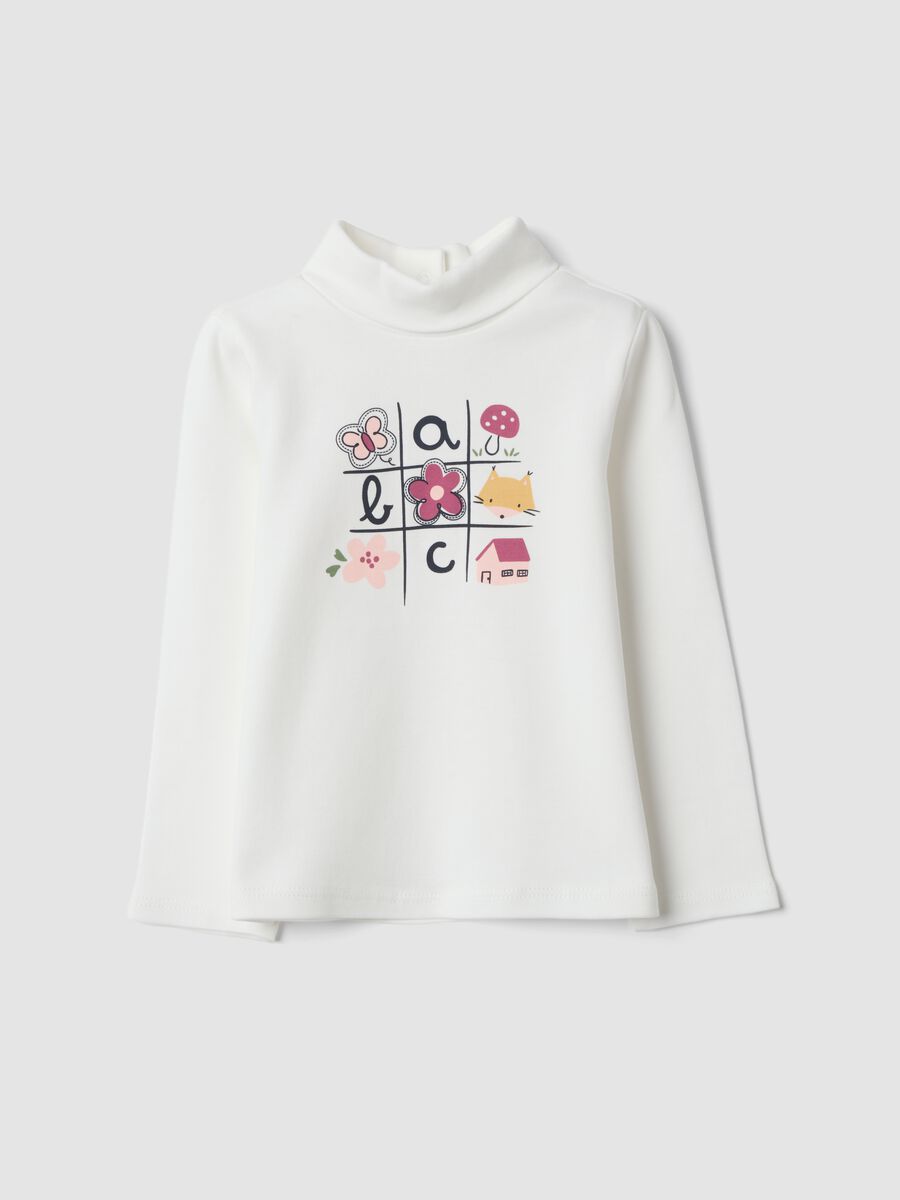 White organic cotton T-shirt with floral print_0
