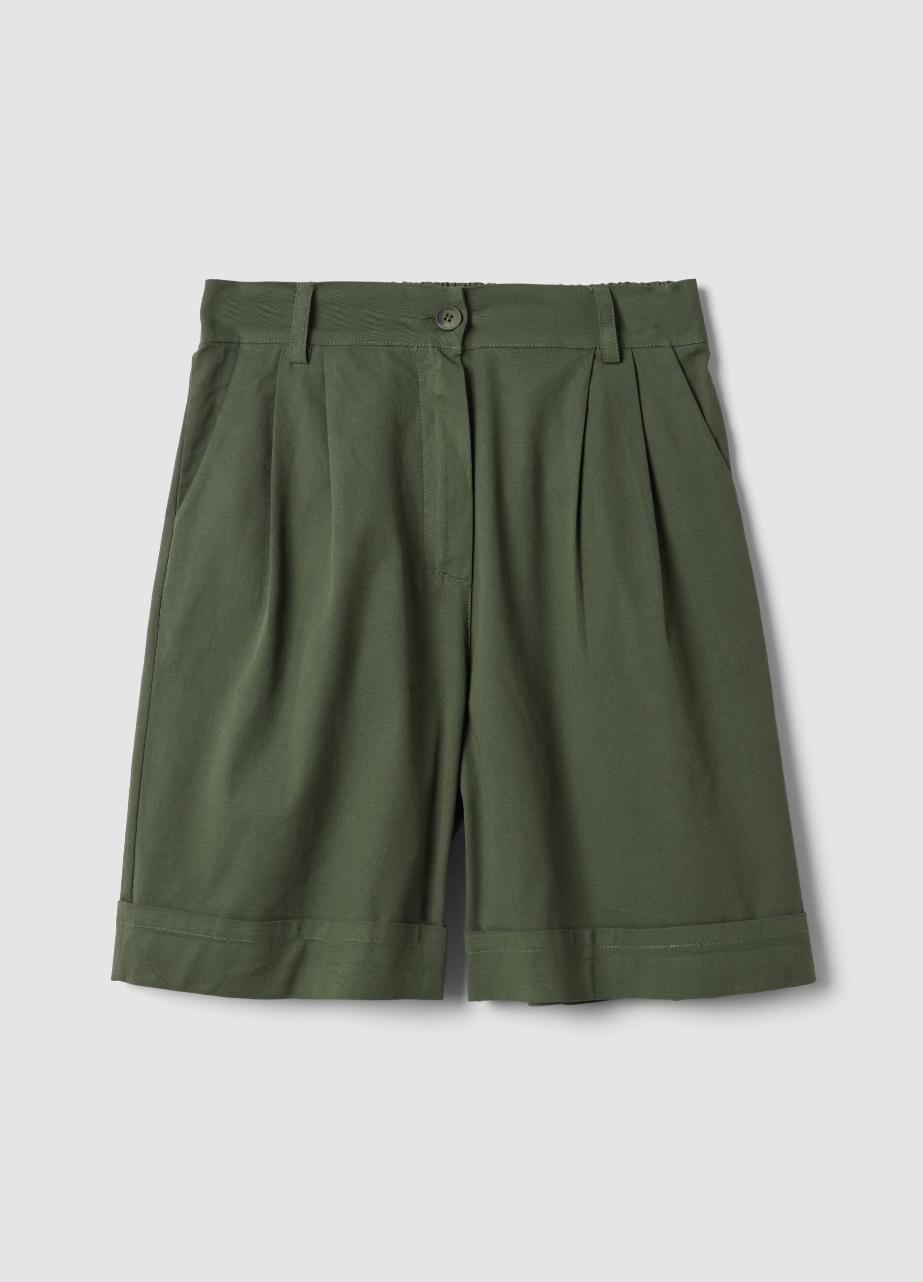 Green stretch cotton shorts