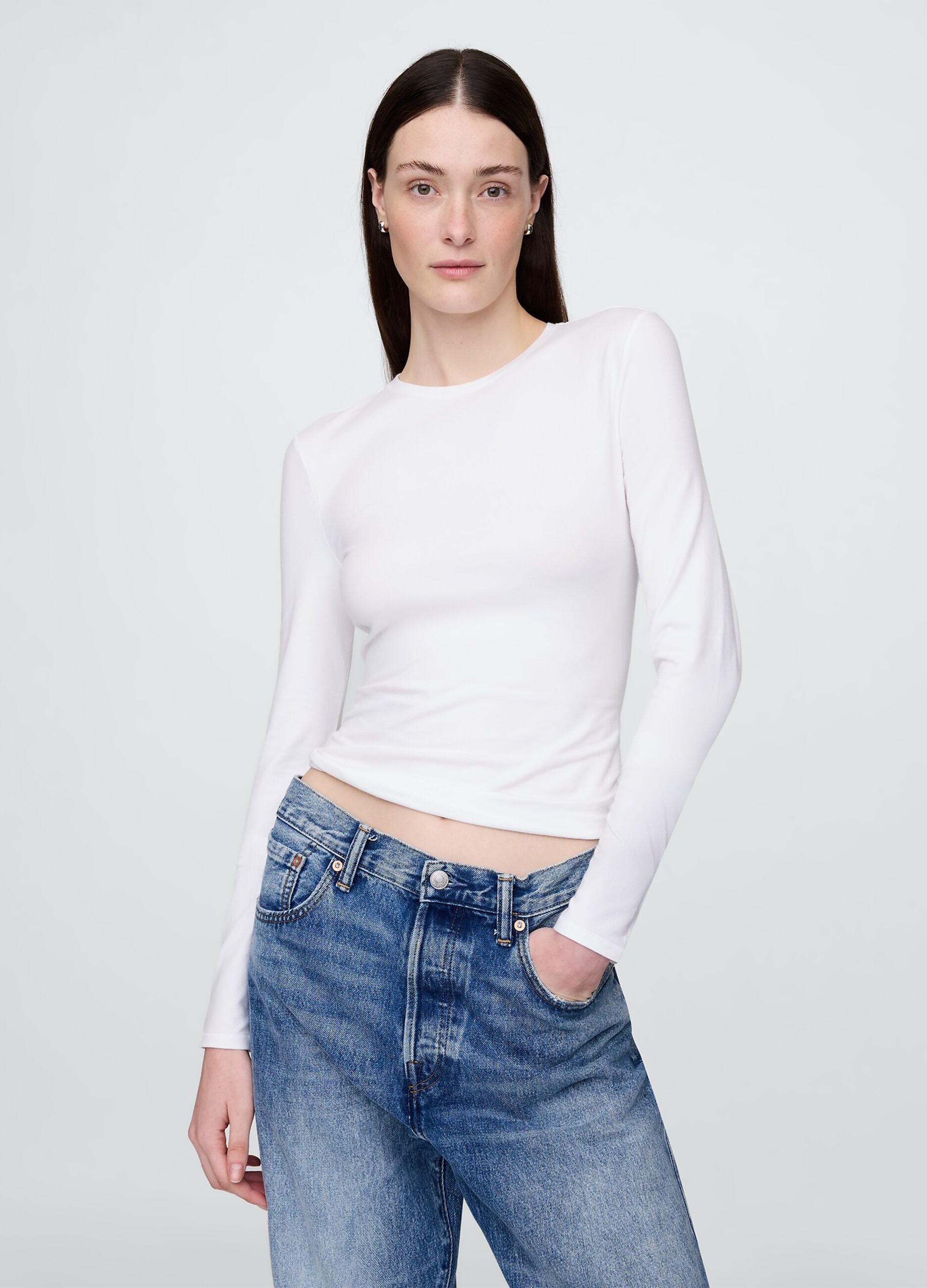 White Stretch Long Sleeve T-shirt