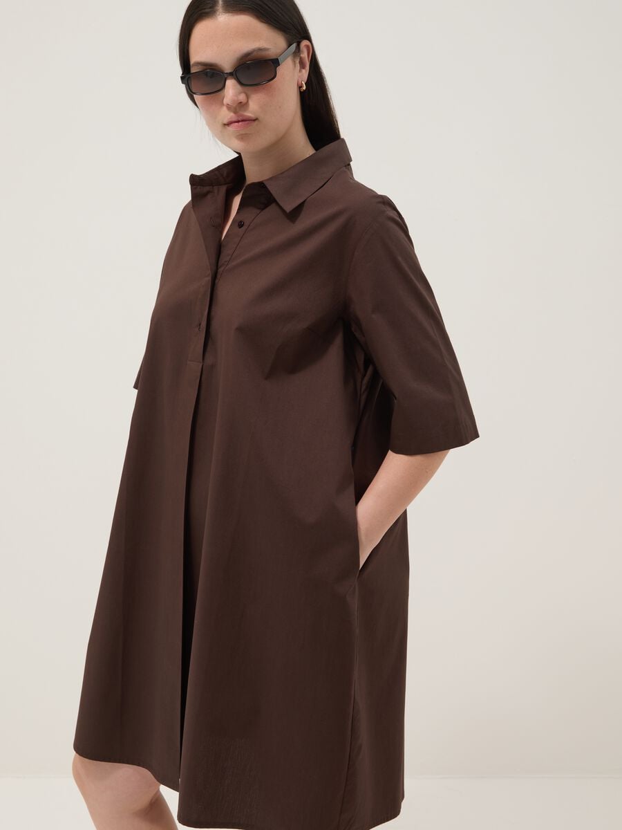 Brown pure cotton shirt dress_3