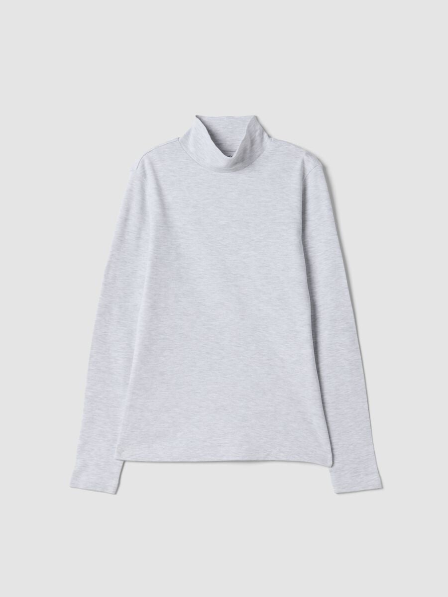 T-Shirt in Grau-Melange aus Bio-Baumwolle mit Stehkragen_3